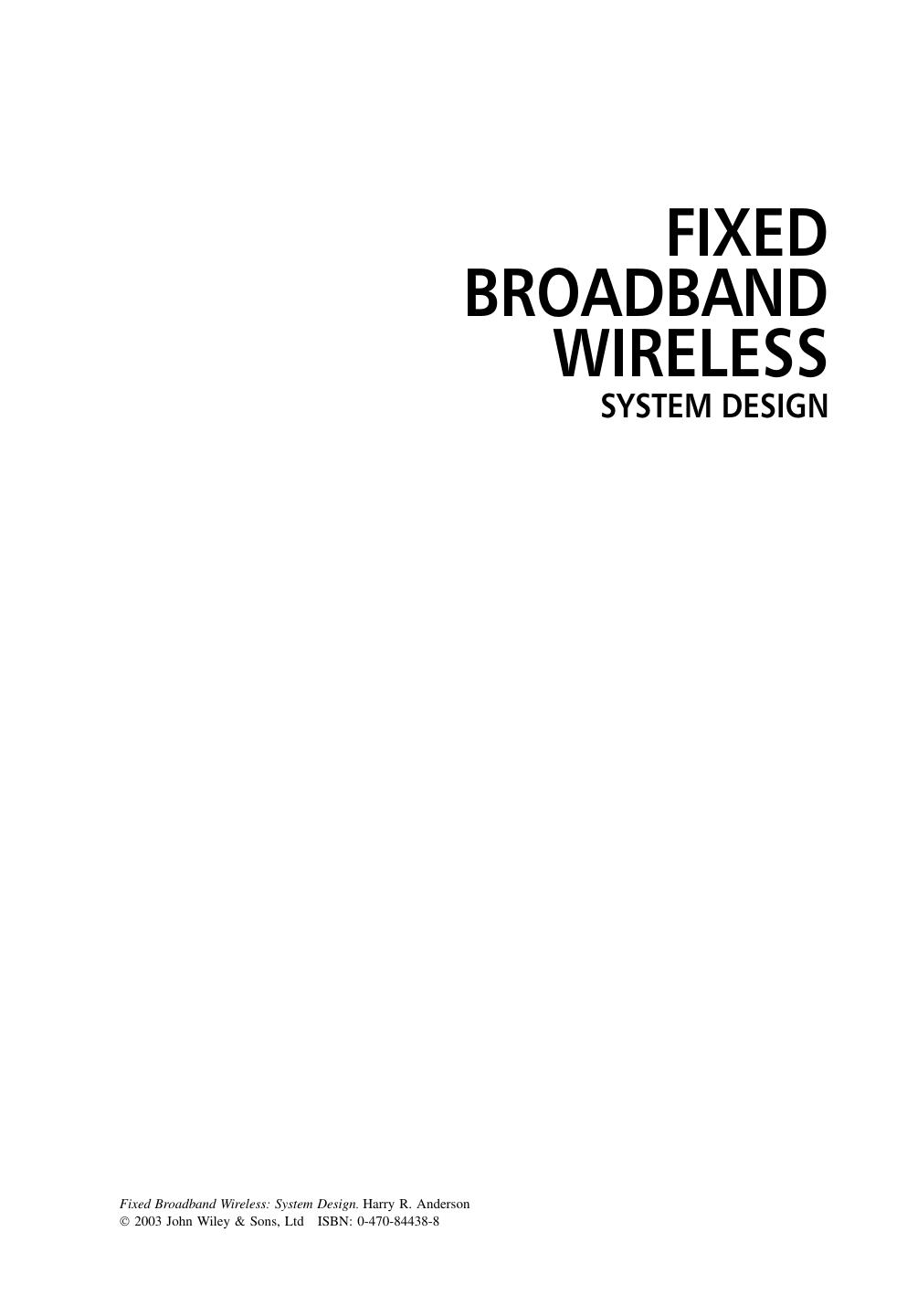 Fixed Broadband WirelessSystem Design by Harry R. Anderson