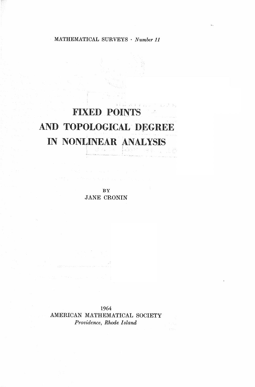 Fixed Points Degree in NonLinear Analysis by Jane Cronin
