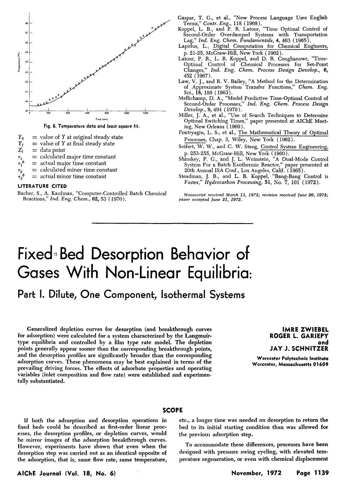 Fixed bed desorption behavior of gases with non-linear equilibria: Part I. Dilute, one component, isothermal systems by Unknown