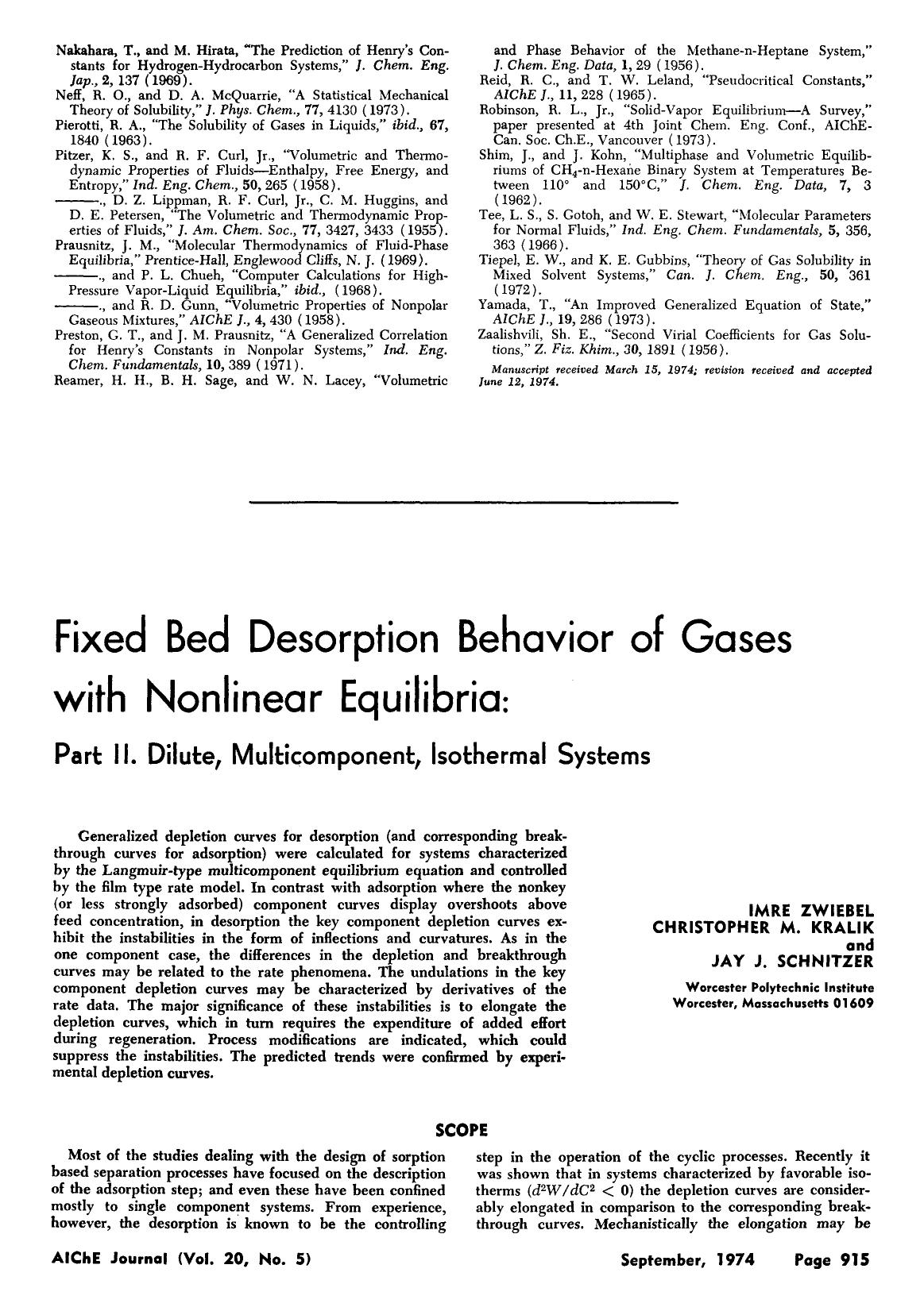 Fixed bed desorption behavior of gases with nonlinear equilibria: Part II. Dilute, multicomponent, isothermal systems by Unknown