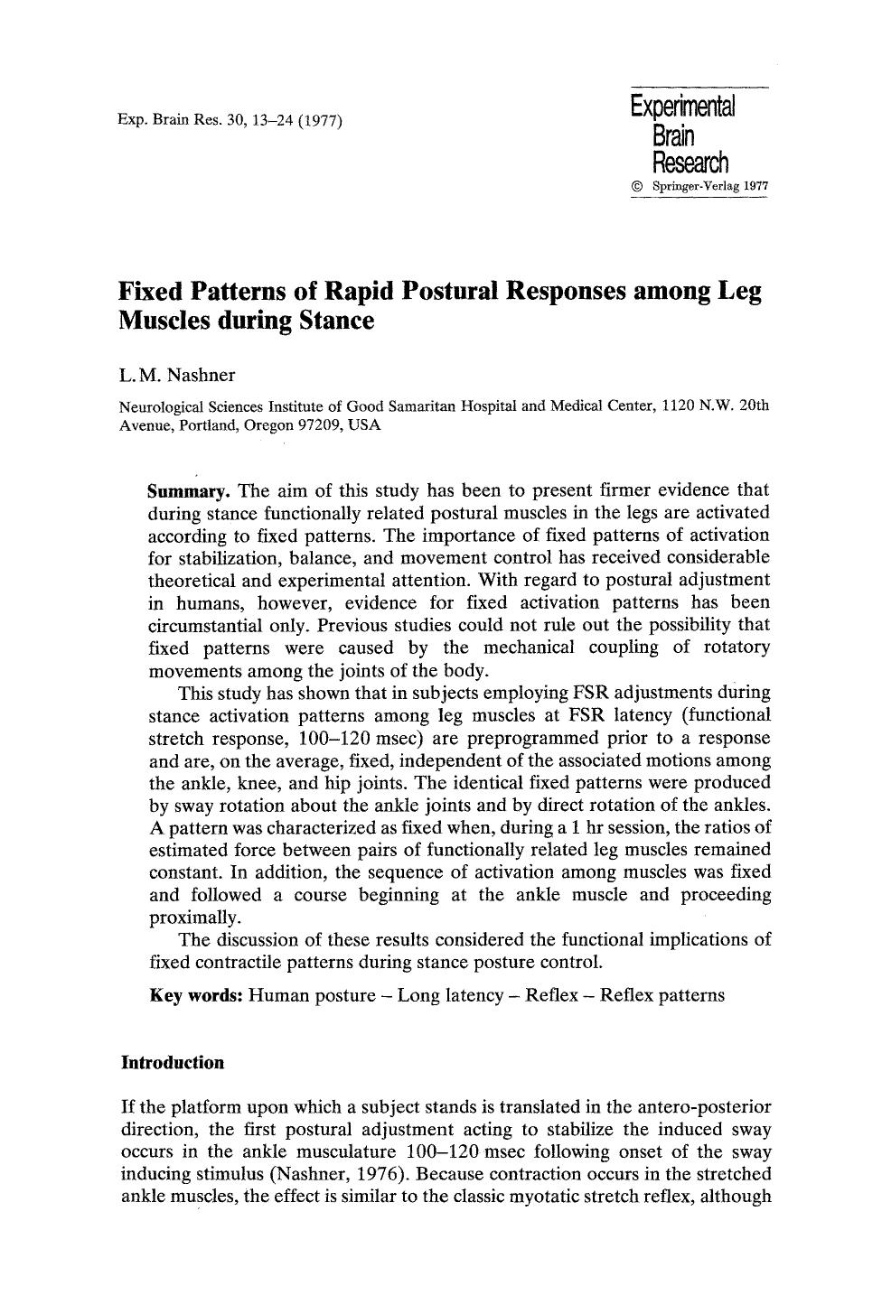 Fixed patterns of rapid postural responses among leg muscles during stance by Unknown