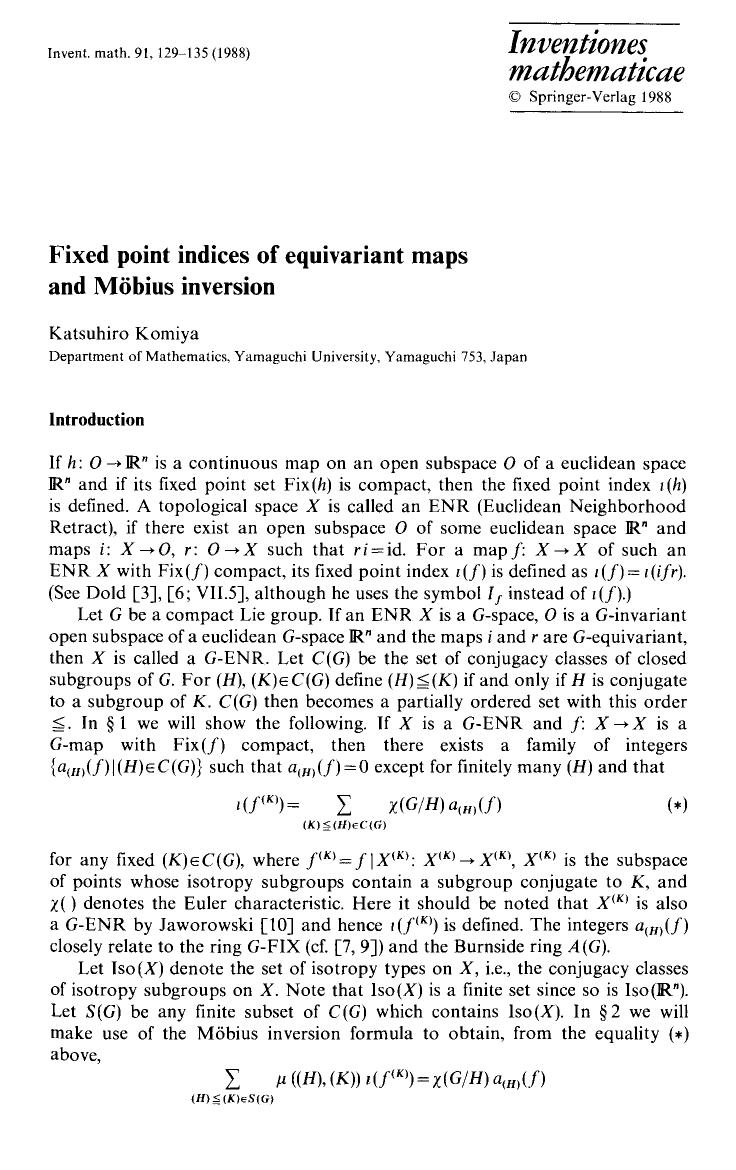 Fixed point indices of equivariant maps and Möbius inversion by Unknown
