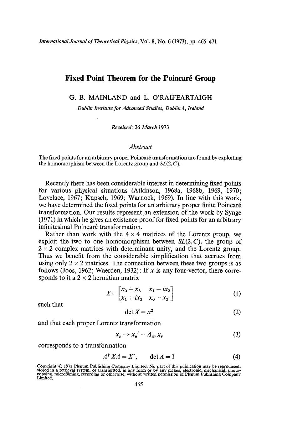 Fixed point theorem for the Poincaré group by Unknown