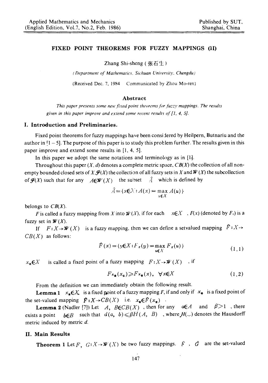 Fixed point theorems for fuzzy mappings (II) by Unknown