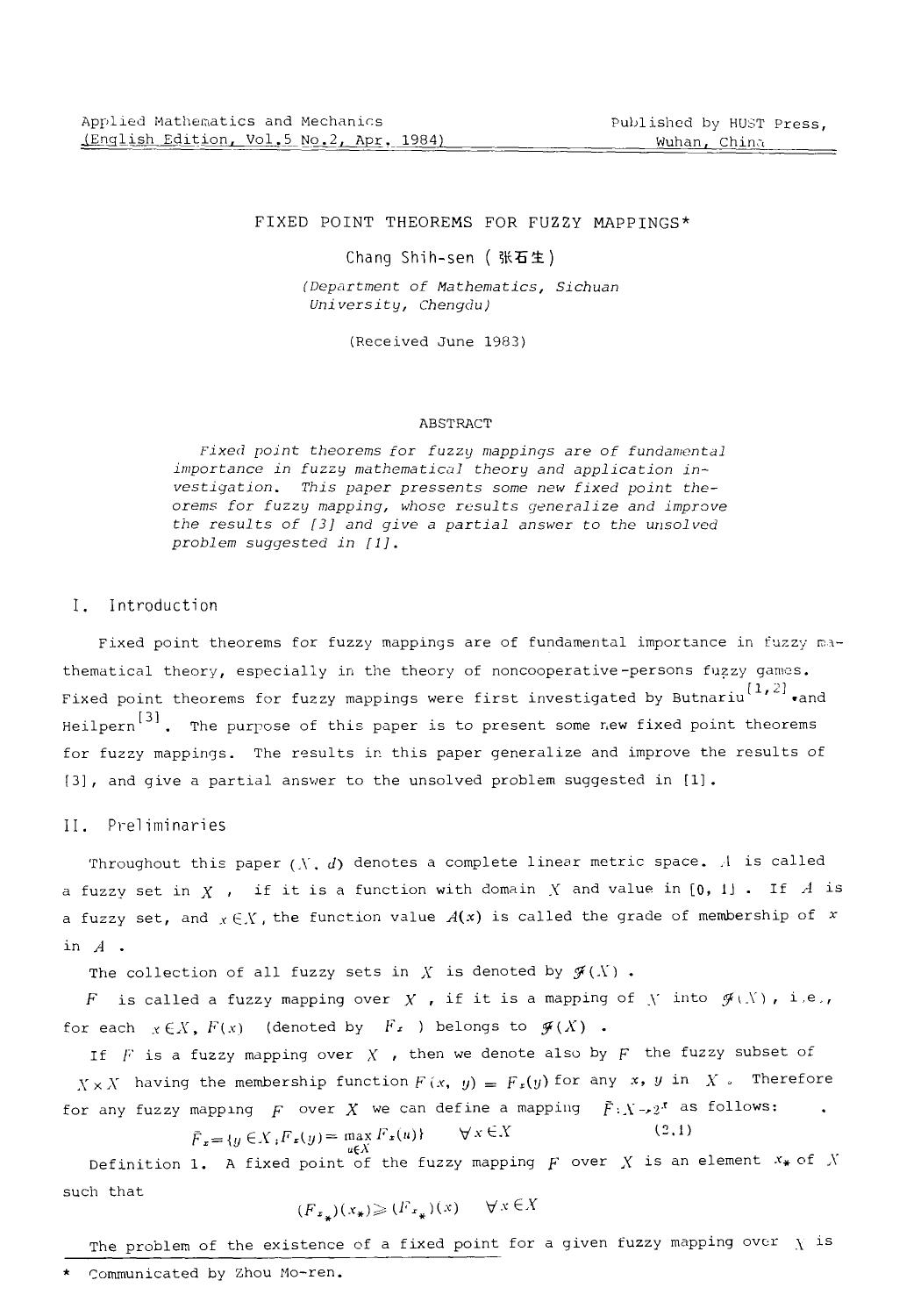 Fixed point theorems for fuzzy mappings by Unknown
