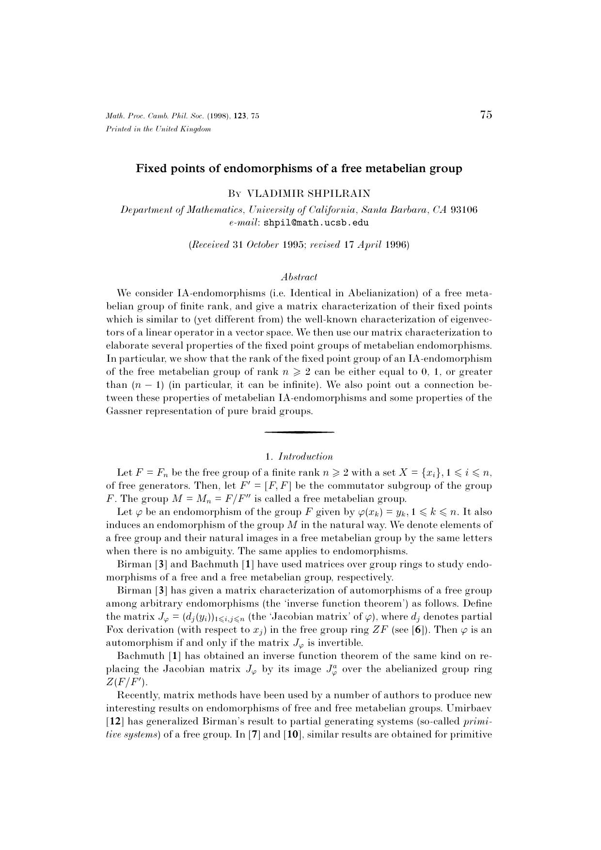 Fixed points of endomorphisms of a free metabelian group by VLADIMIR SHPILRAIN