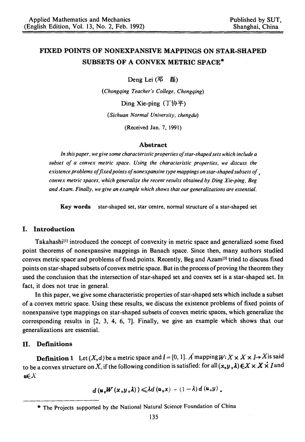 Fixed points of nonexpansive mappings on star-shaped subsets of a convex metric space by Unknown