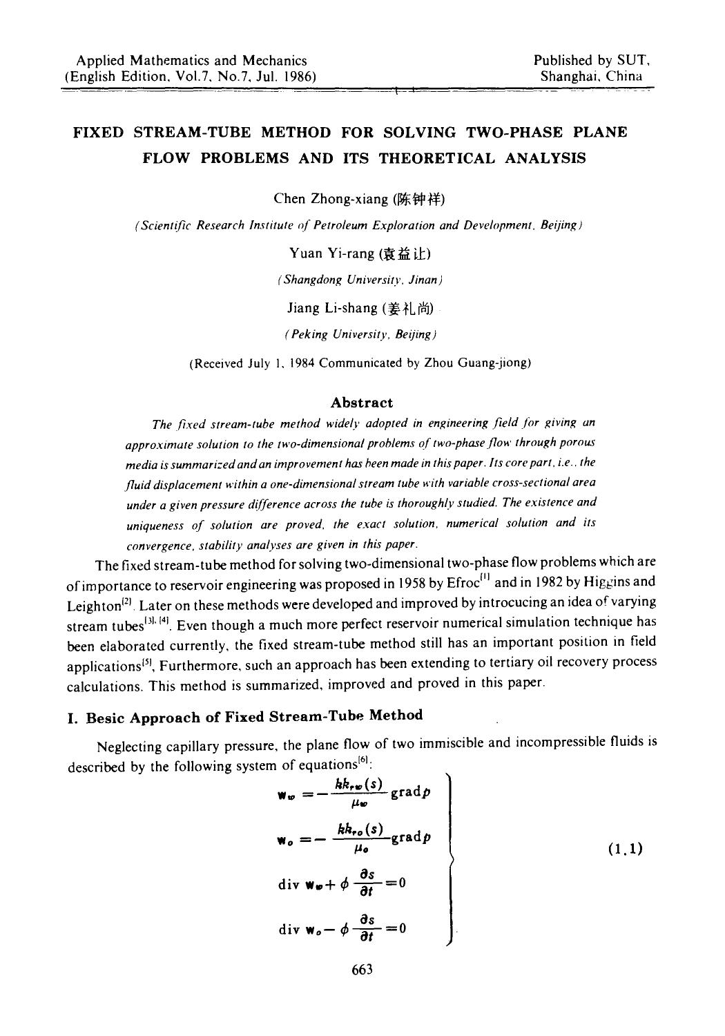 Fixed stream-tube method for solving two-phase plane flow problems and its theoretical analysis by Unknown