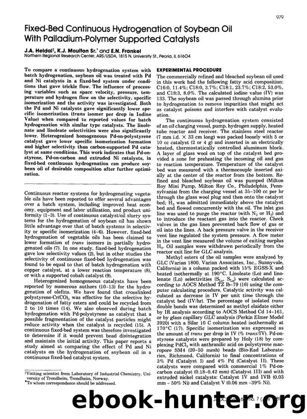 Fixed- Bed continuous hydrogenation of soybean oil with palladium- Polymer supported catalysts by Unknown