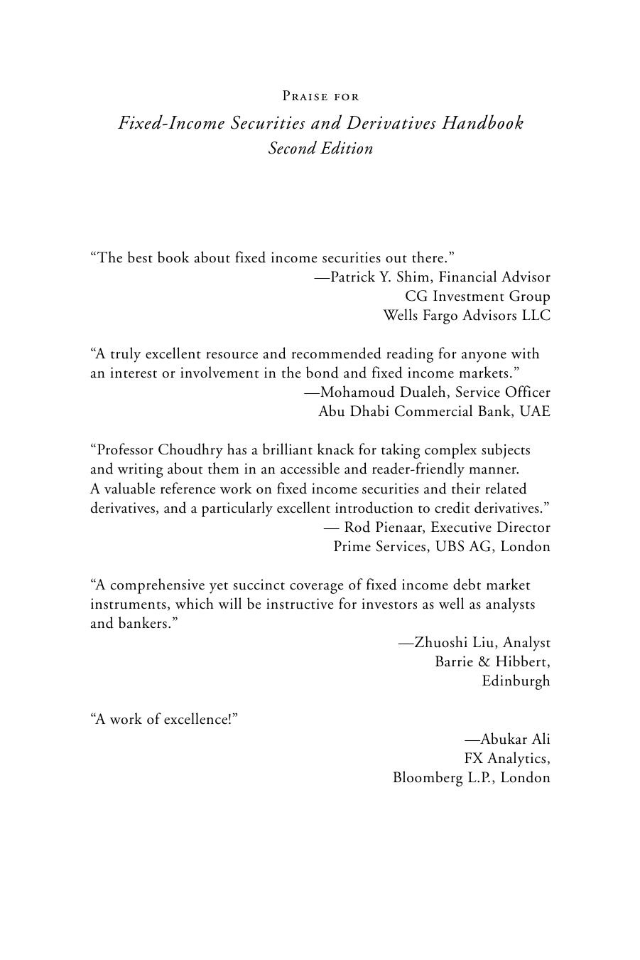 Fixed-Income Securities and Derivatives Handbook by Moorad Choudhry