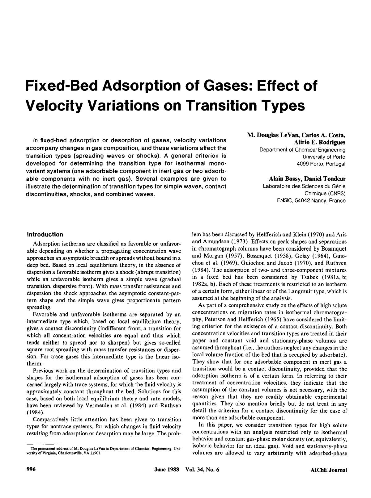 Fixed-bed adsorption of gases: Effect of velocity variations on transition types by Unknown