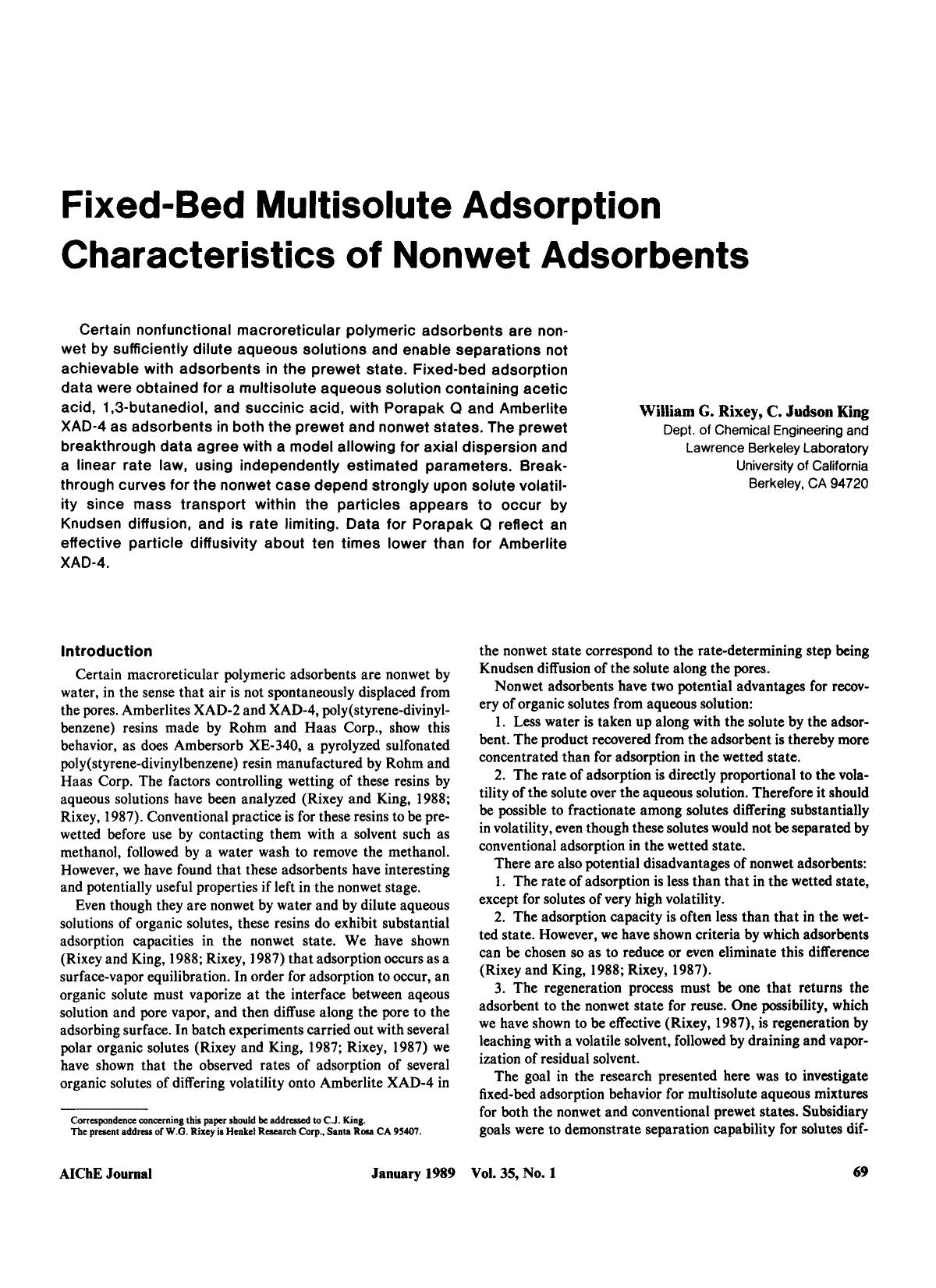 Fixed-bed multisolute adsorption characteristics of nonwet adsorbents by Unknown