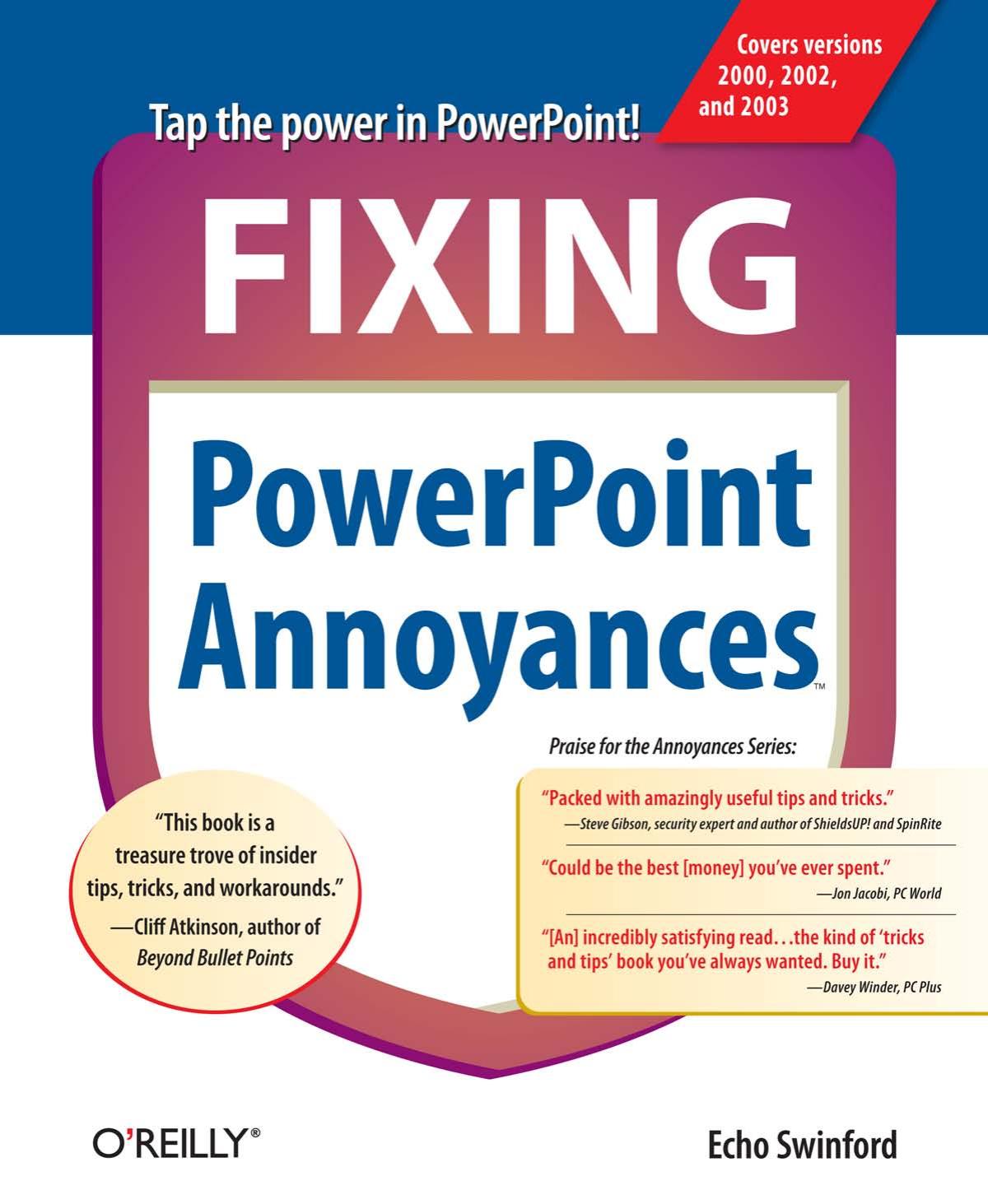 Fixing PowerPoint annoyances: how to fix the most annoying things about your favorite presentation program by Echo Swinford