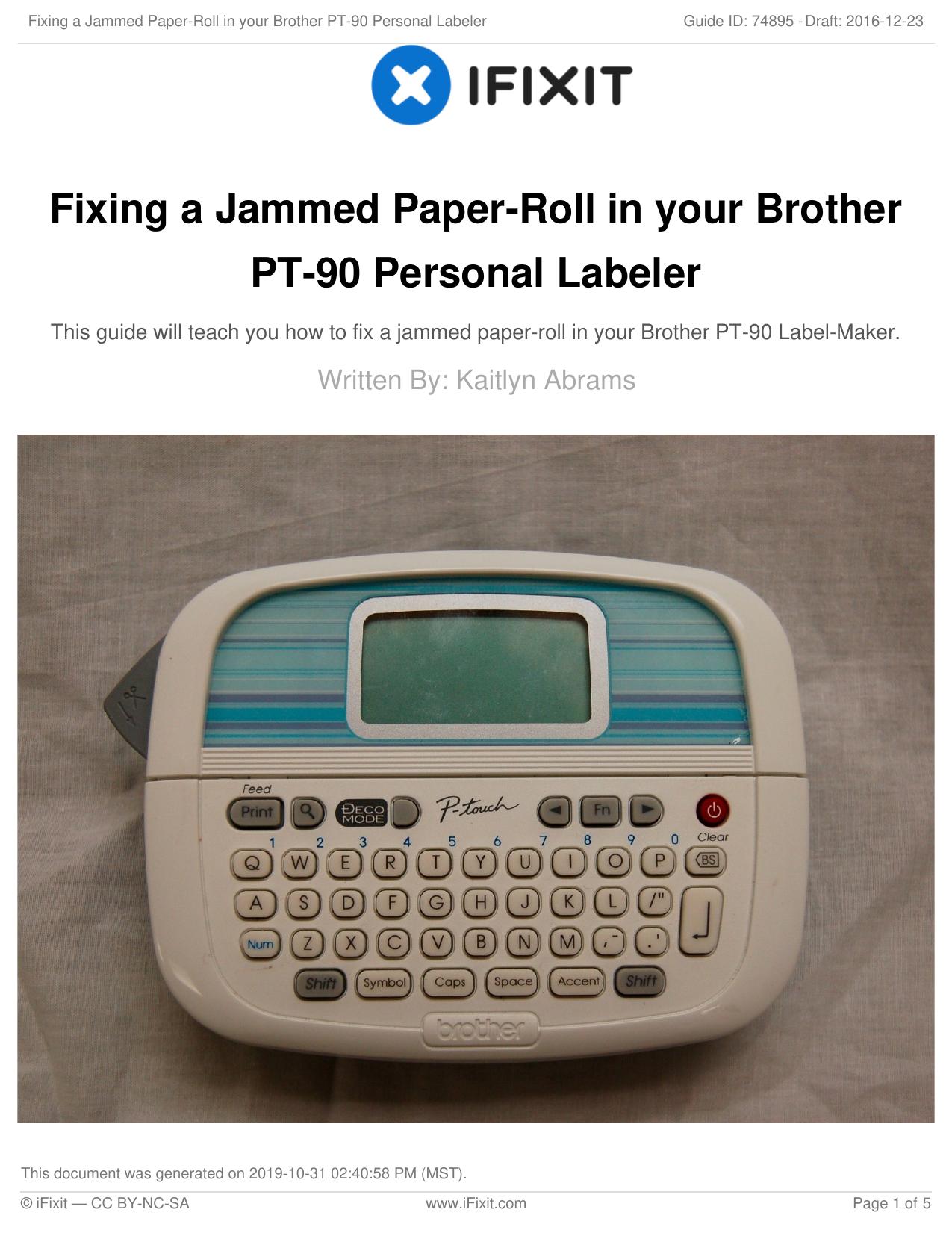 Fixing a Jammed Paper-Roll in your Brother PT-90 Personal Labeler by Unknown