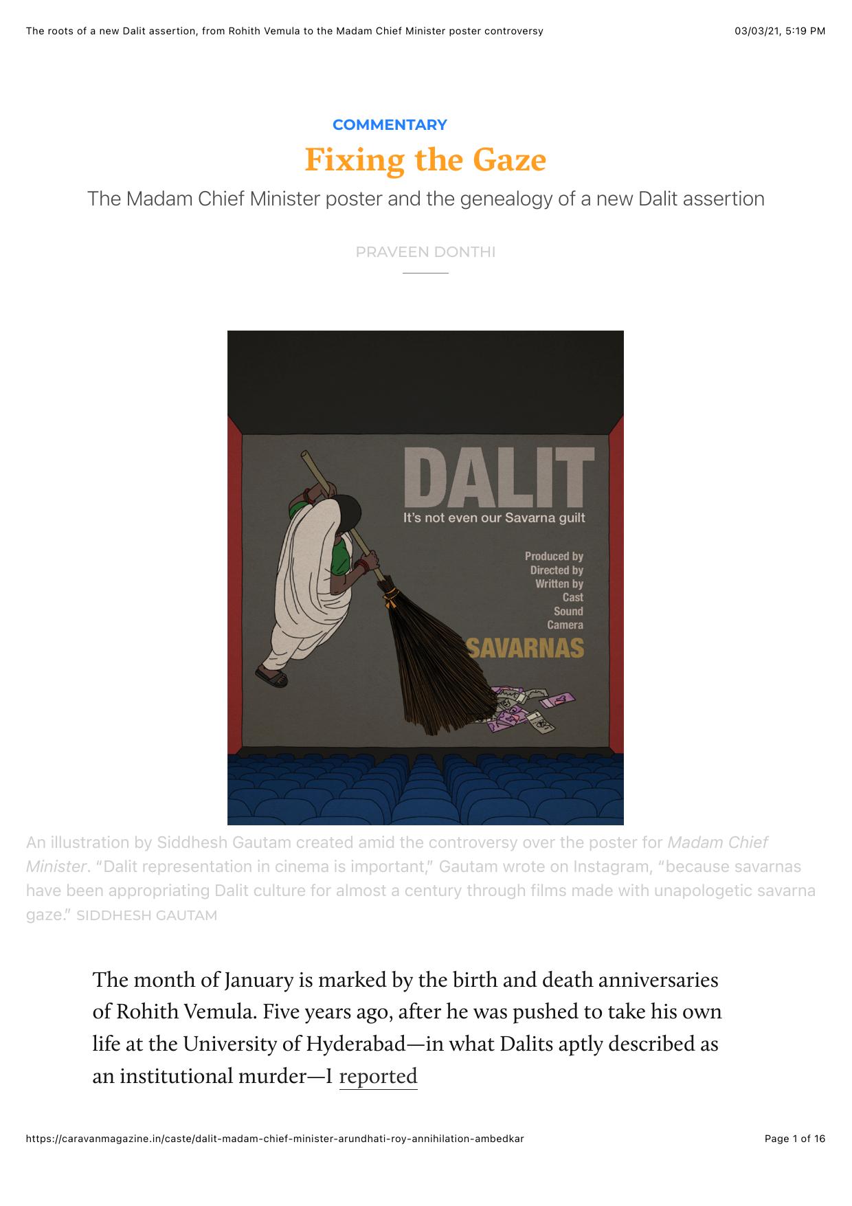 Fixing the Gaze The Madam Chief Minister poster and the genealogy of a new Dalit assertion by PRAVEEN DONTHI