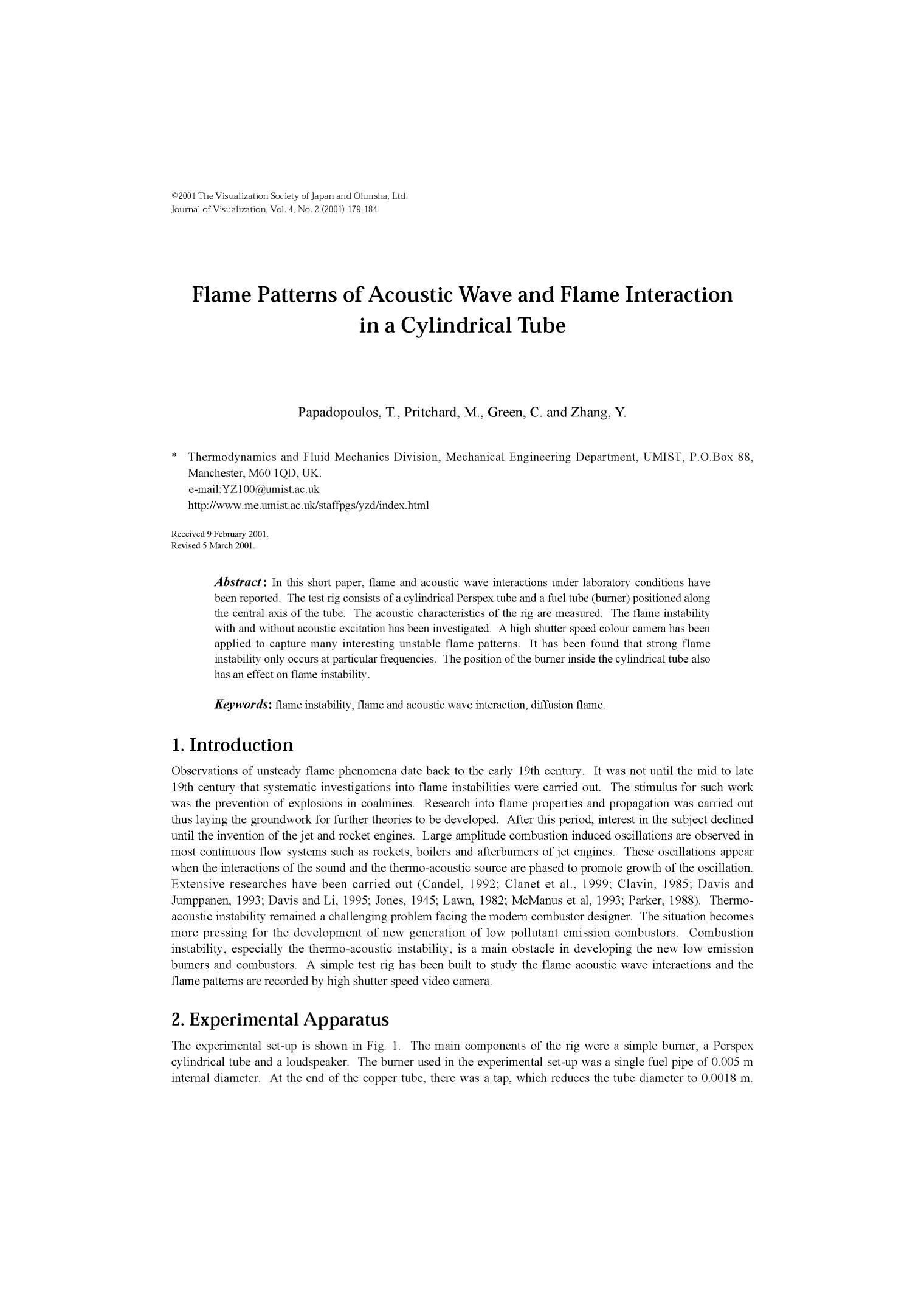 Flame patterns of acoustic wave and flame interaction in a cylindrical tube by Unknown