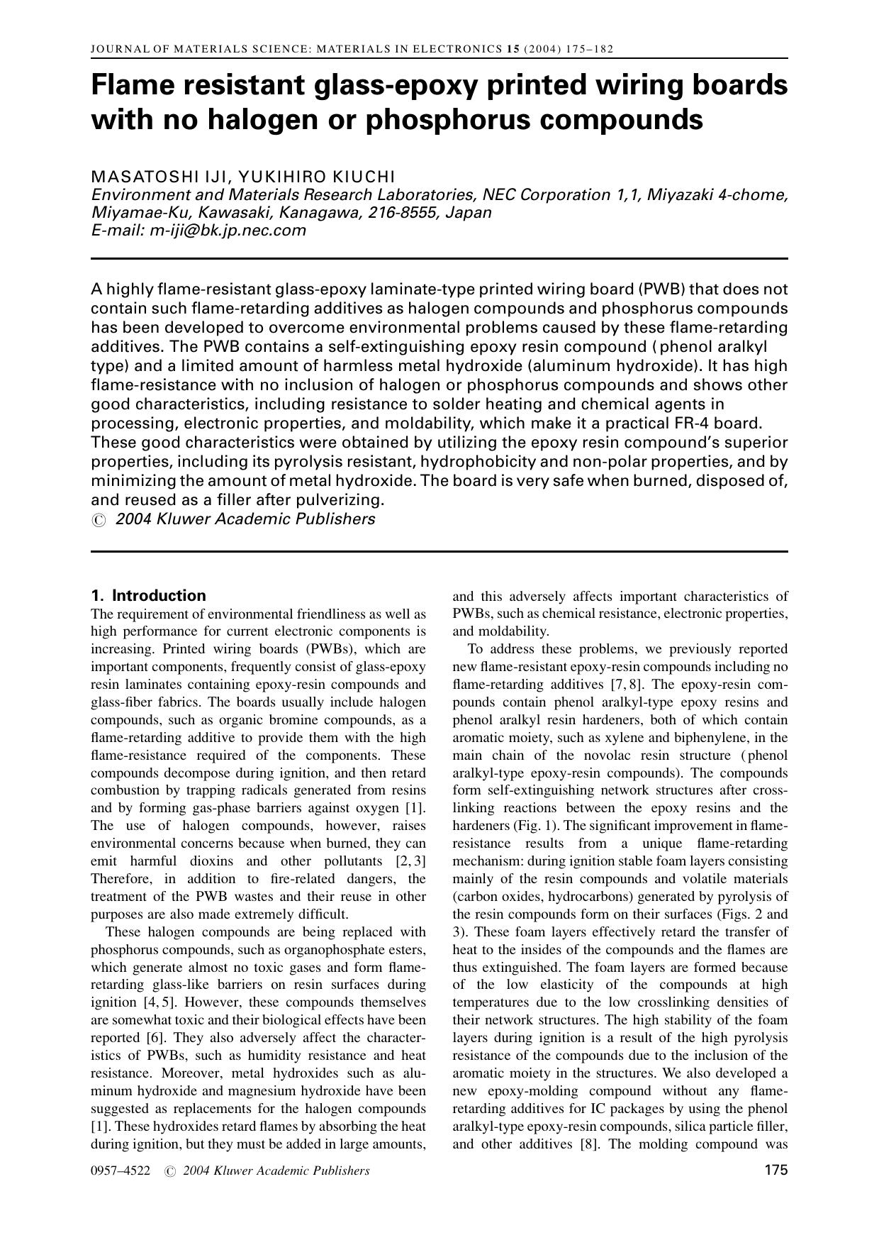 Flame resistant glass-epoxy printed wiring boards with no halogen or phosphorus compounds by Unknown