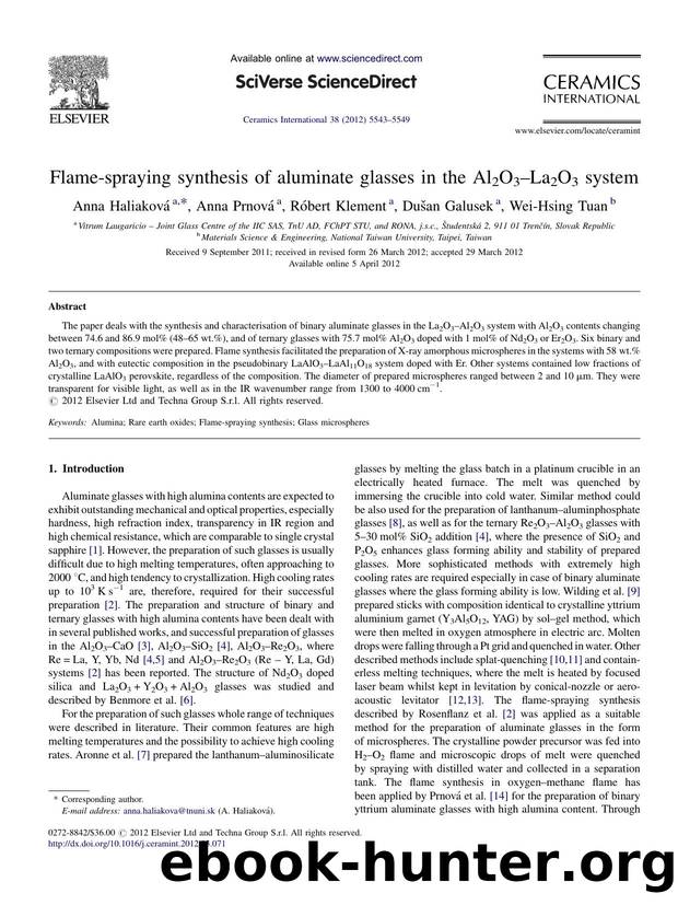 Flame-spraying synthesis of aluminate glasses in the Al2O3âLa2O3 system by Anna Haliaková
