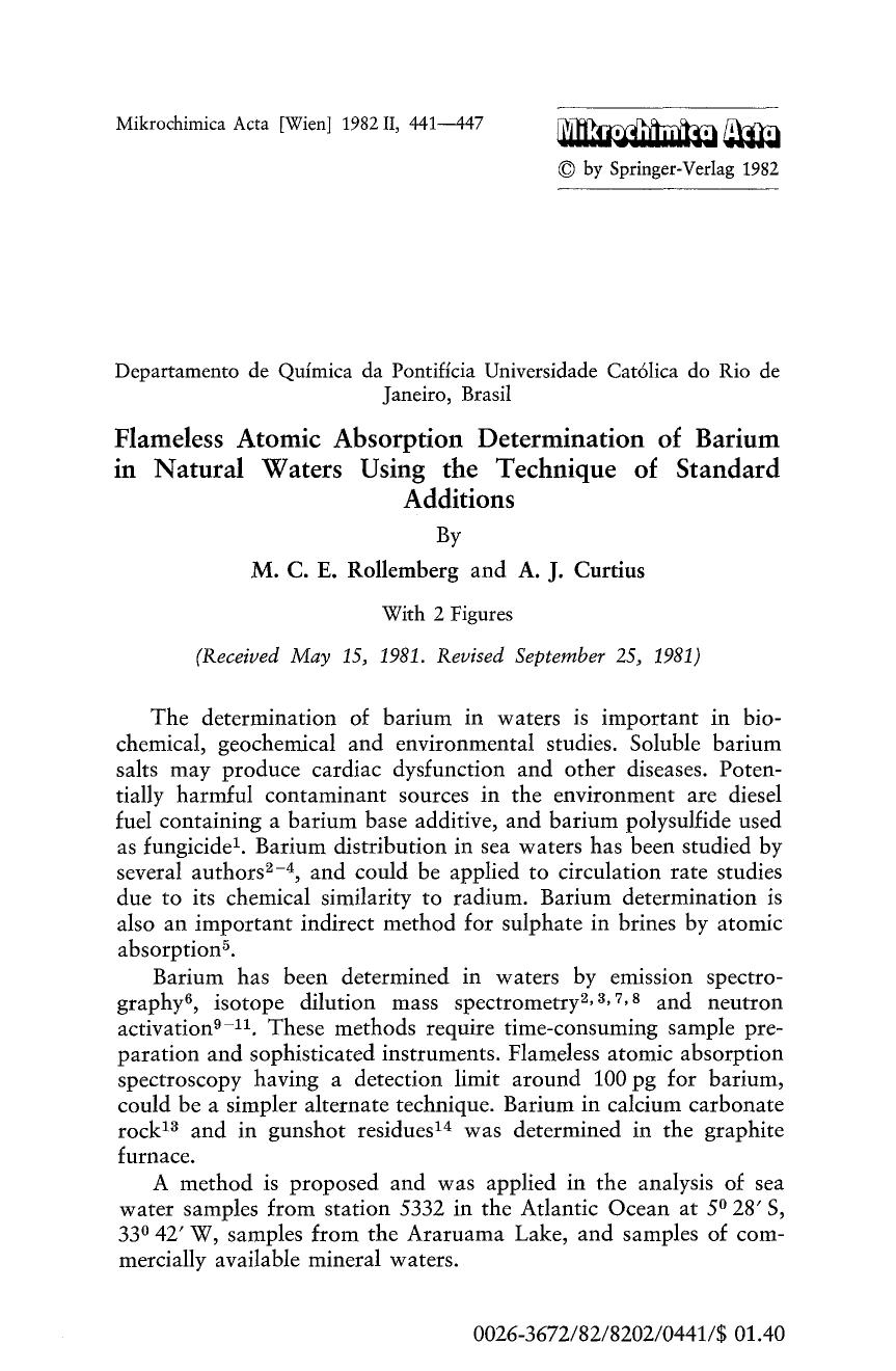 Flameless atomic absorption determination of barium in natural waters using the technique of standard additions by Unknown