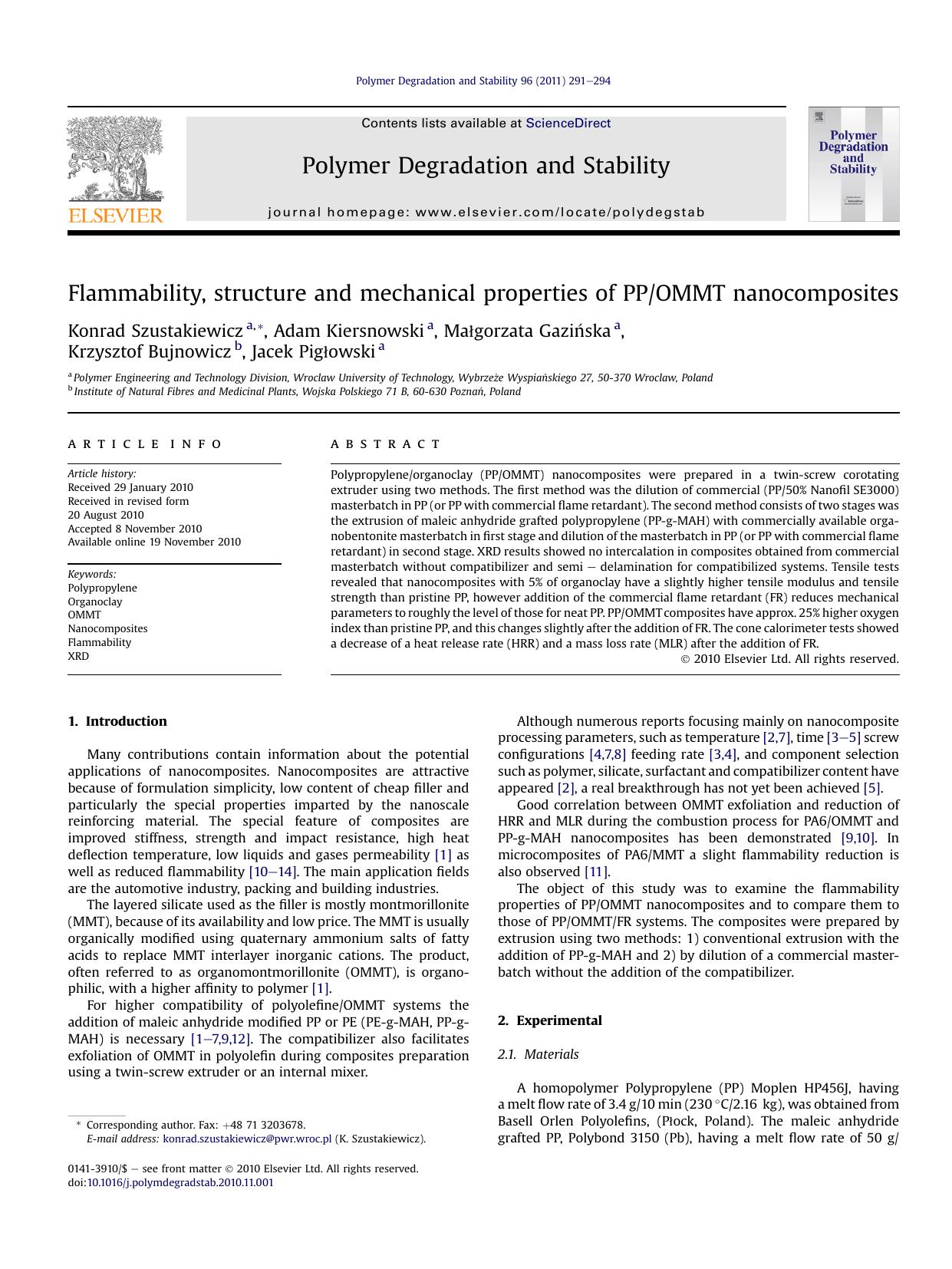 Flammability, structure and mechanical properties of PPOMMT nanocomposites by unknow