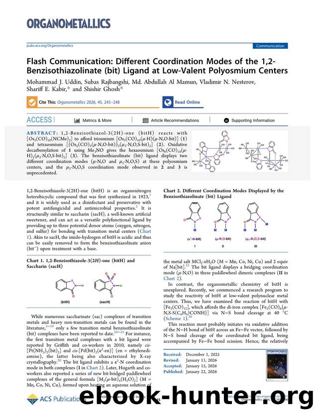 Flash Communication: Different Coordination Modes of the 1,2-Benzisothiazolinate (bit) Ligand at Low-Valent Polyosmium Centers by unknow