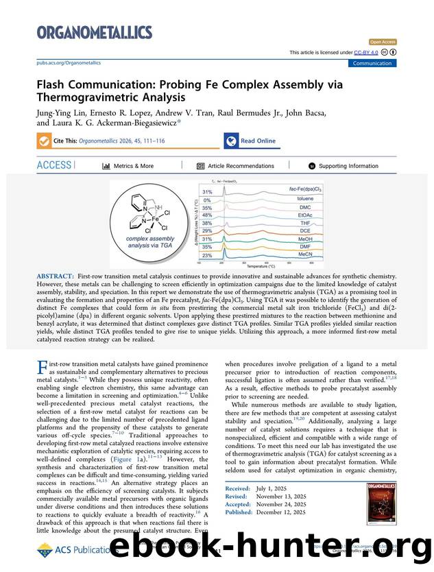 Flash Communication: Probing Fe Complex Assembly via Thermogravimetric Analysis by unknow