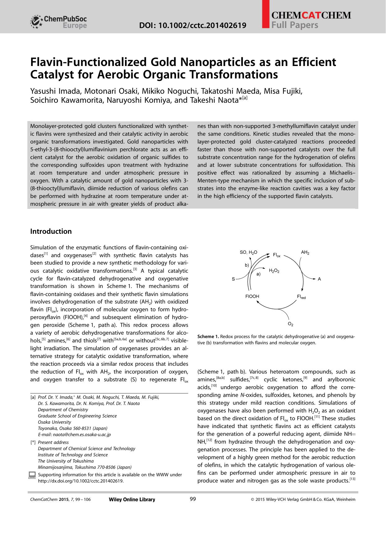 FlavinFunctionalized Gold Nanoparticles as an Efficient Catalyst for Aerobic Organic Transformations by Unknown