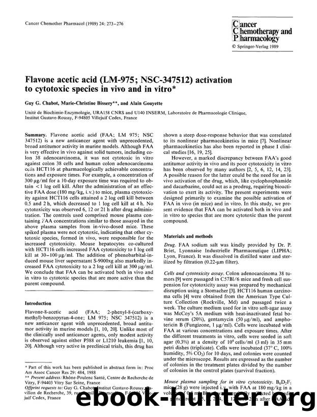 Flavone acetic acid (LM-975; NSC-347512) activation to cytotoxic species in vivo and in vitro by Unknown