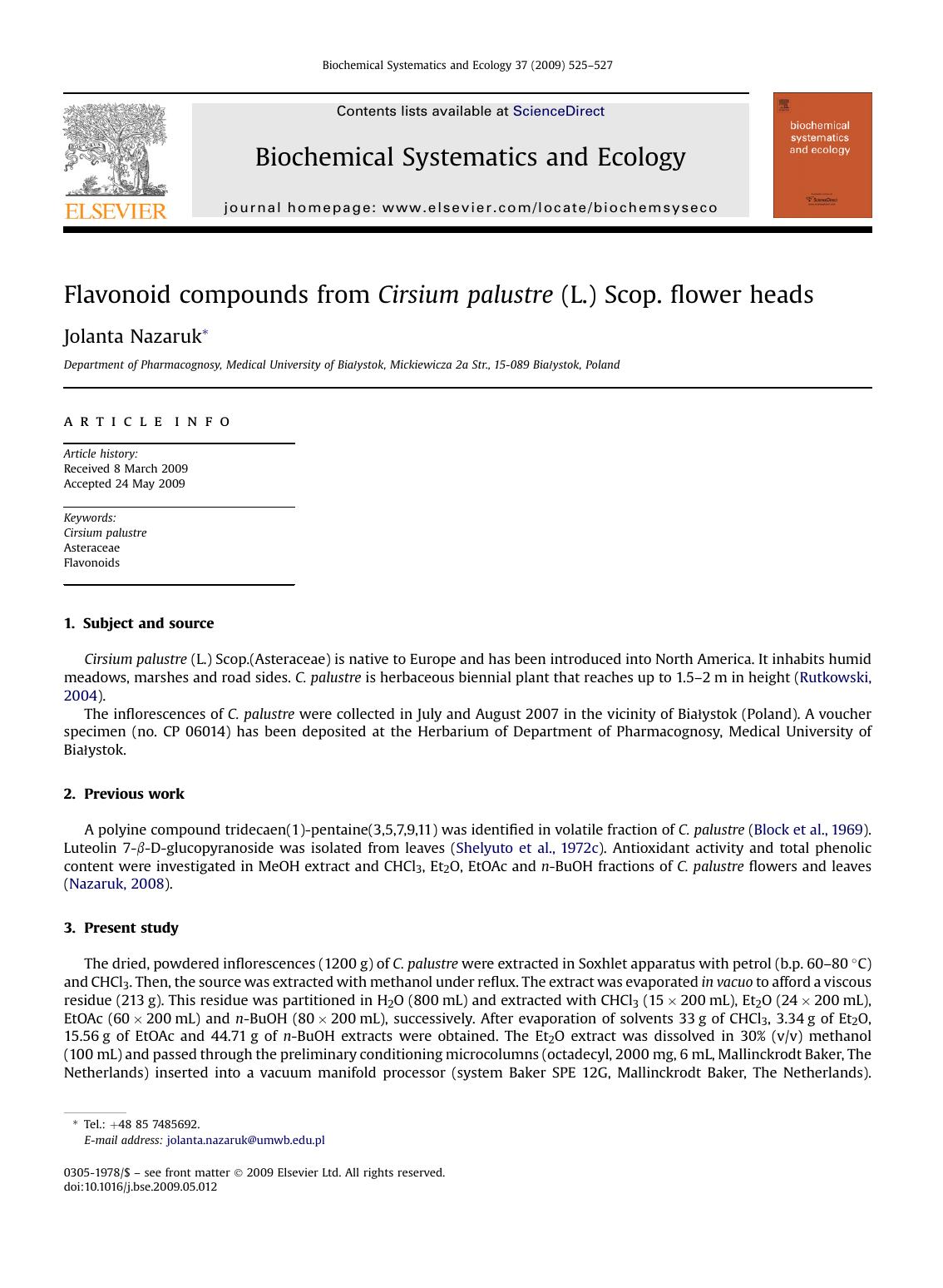 Flavonoid compounds from Cirsium palustre (L.) Scop. flower heads by Jolanta Nazaruk