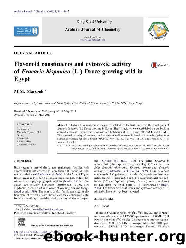 Flavonoid constituents and cytotoxic activity of Erucaria hispanica (L.) Druce growing wild in Egypt by M.M. Marzouk
