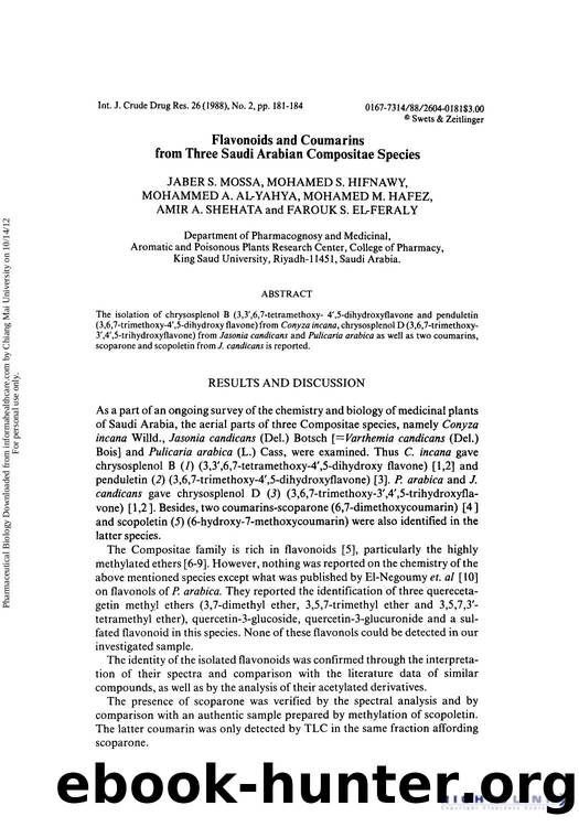 Flavonoids and Coumarins from Three Saudi Arabian Compositae Species by unknow