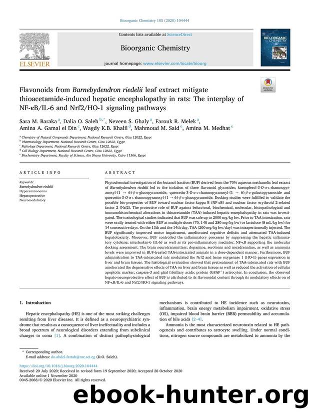 Flavonoids from Barnebydendron riedelii leaf extract mitigate thioacetamide-induced hepatic encephalopathy in rats: The interplay of NF-ÎºBIL-6 and Nrf2HO-1 signaling pathways by unknow