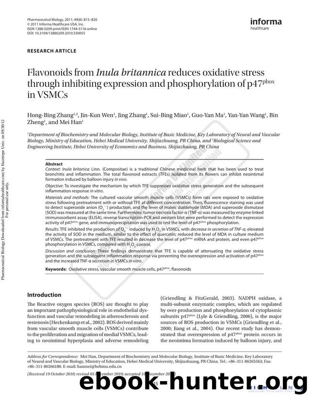 Flavonoids from Inula britannica reduces oxidative stress through inhibiting expression and phosphorylation of p47phox in VSMCs by unknow