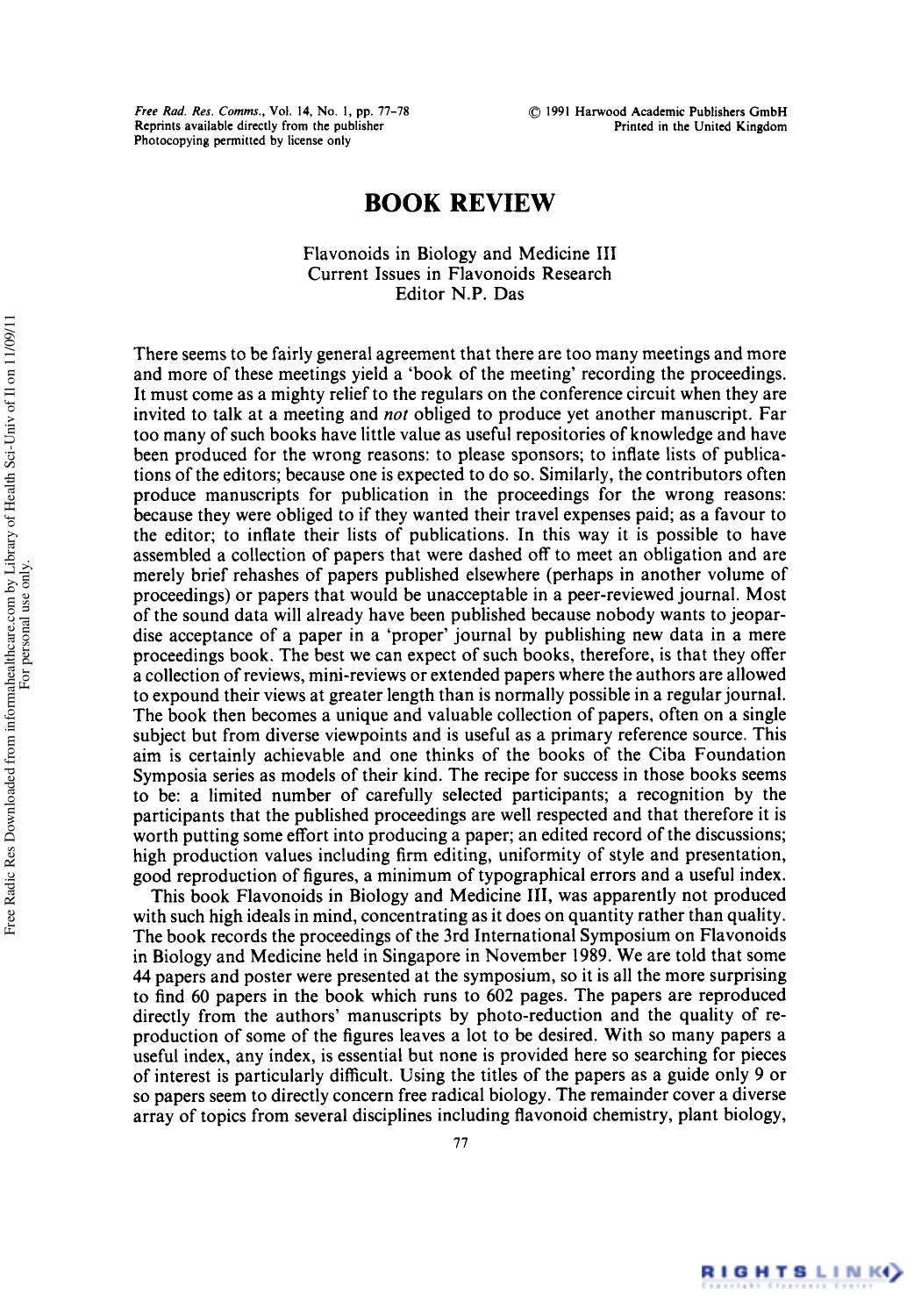 Flavonoids in Biology and Medicine III Current Issues in Flavonoids Research by Editor N.P. Das1 & Kevin H. Cheeseman1
