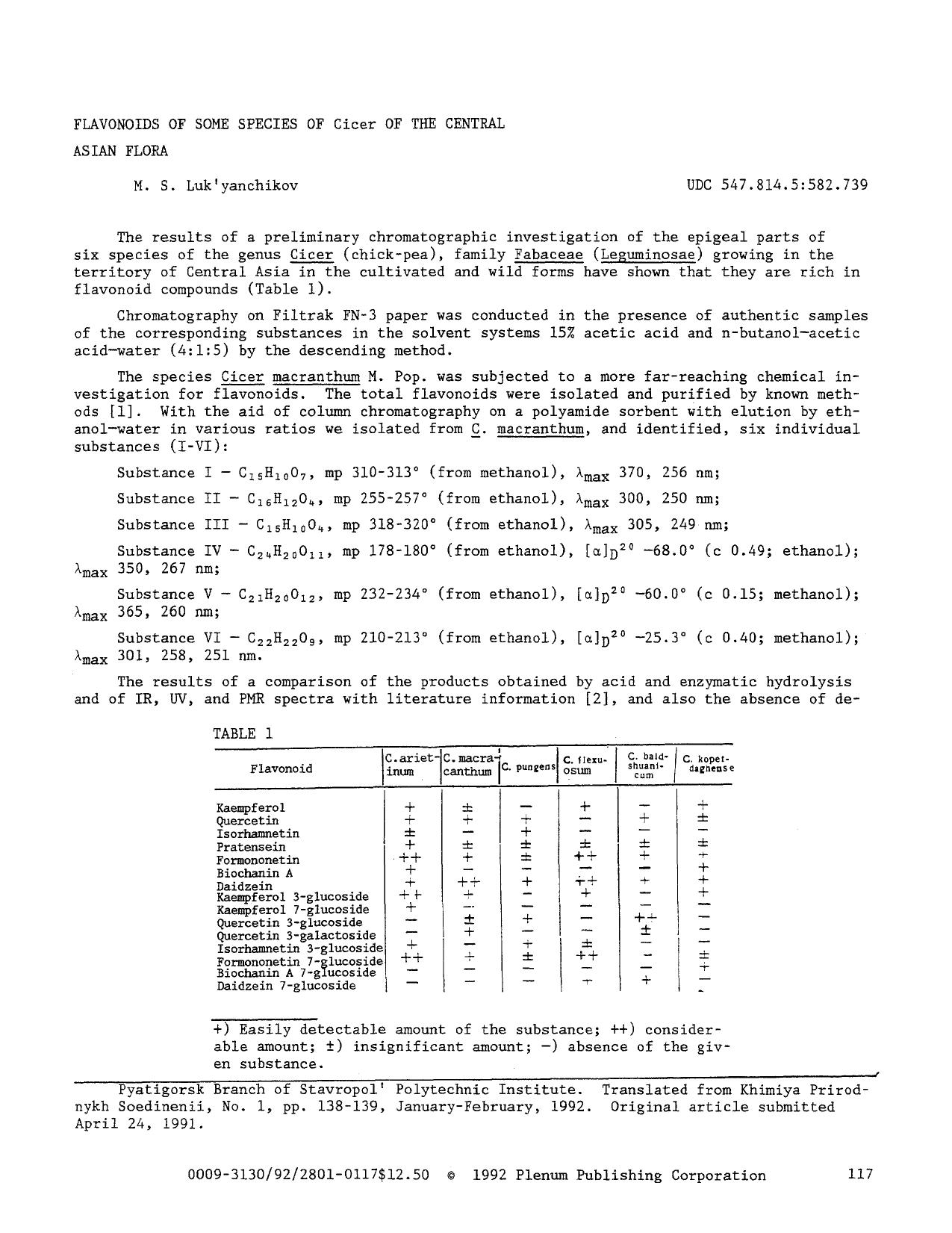 Flavonoids of some species of Cicer of the Central Asian flora by Unknown