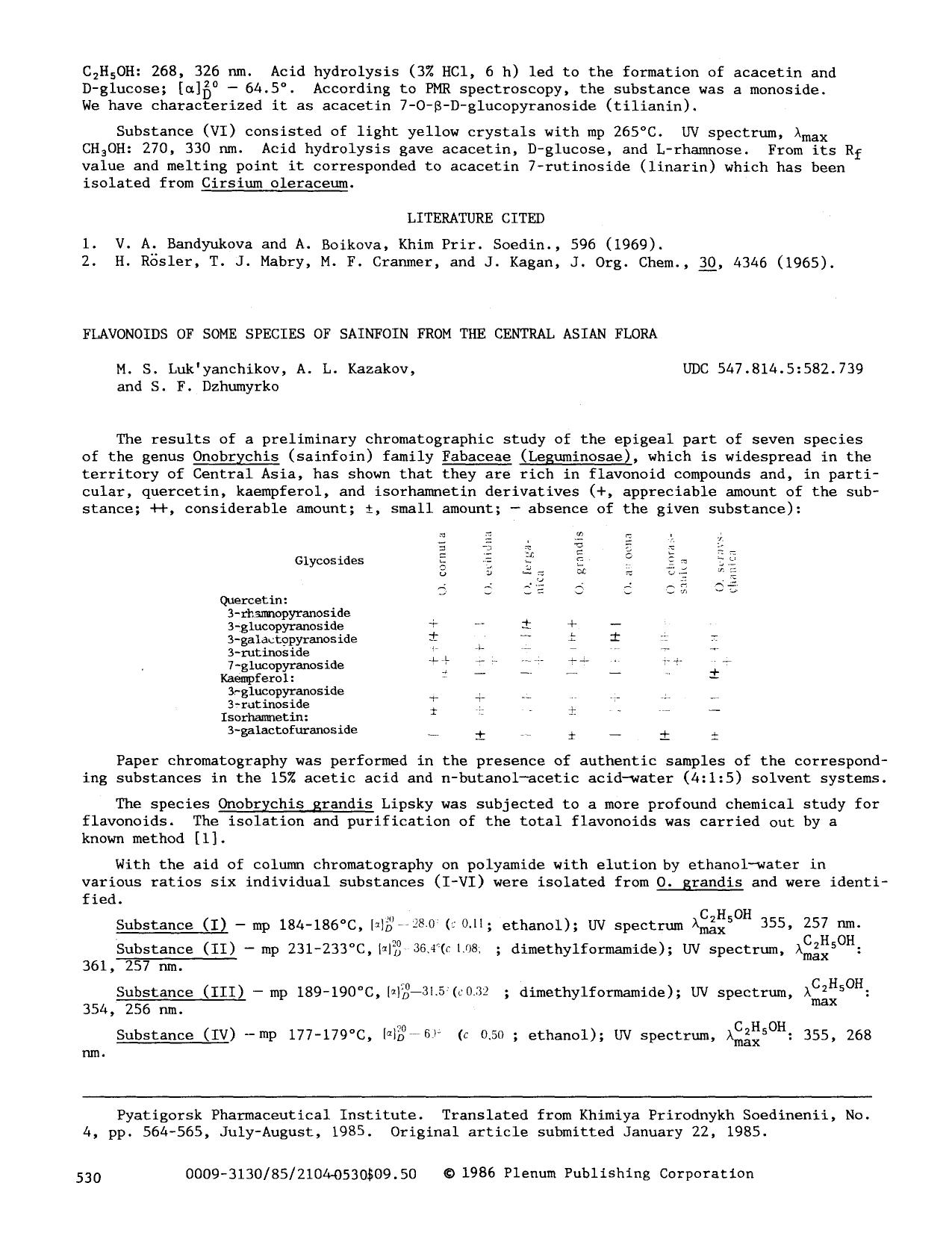 Flavonoids of some species of sainfoin from the Central Asian flora by Unknown