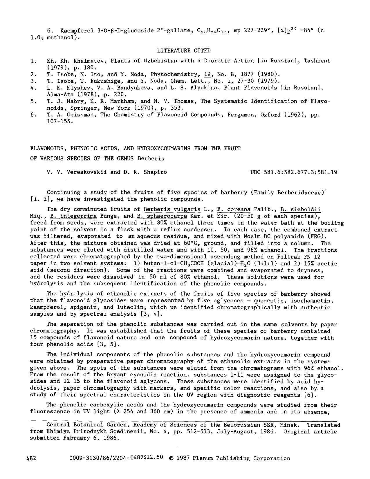 Flavonoids, phenolic acids, and hydroxycoumarins from the fruit of various species of the genus Berberis by Unknown