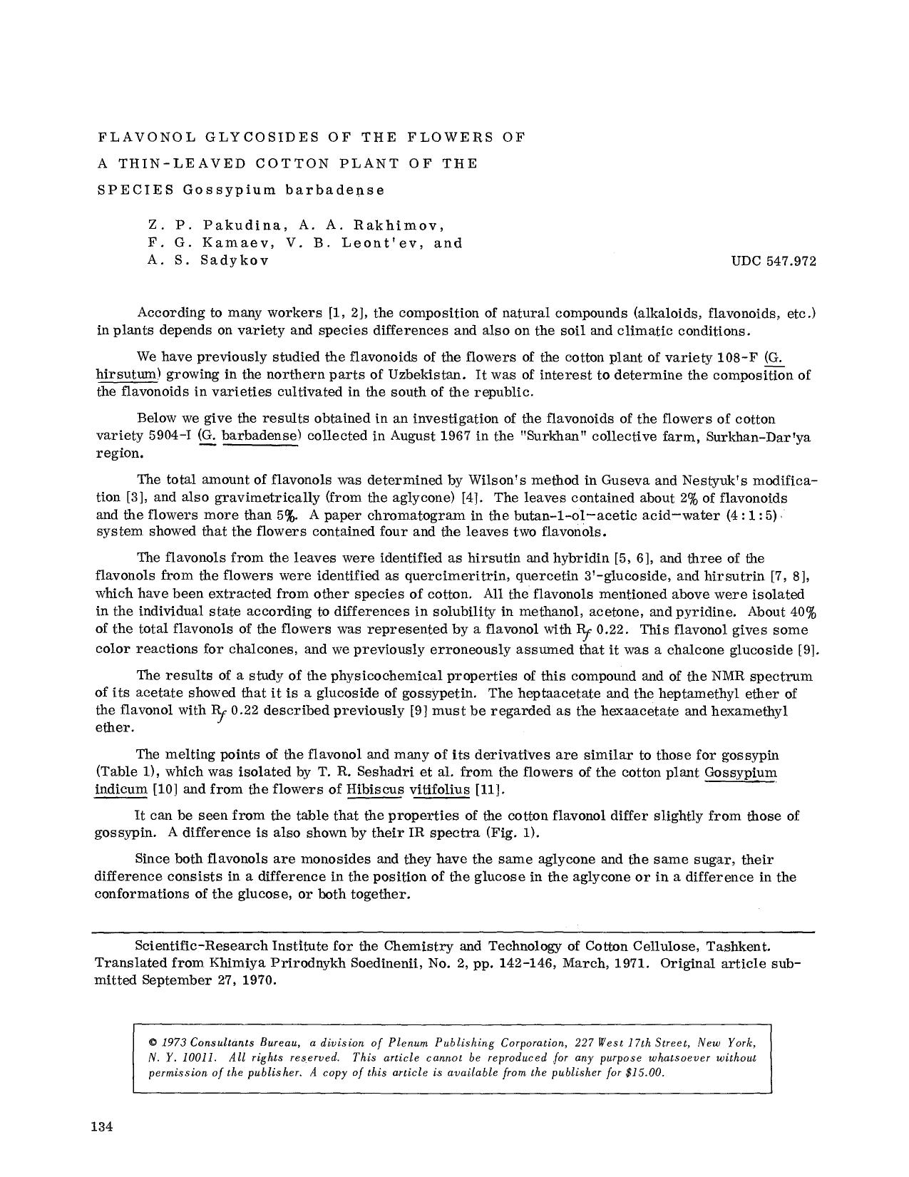 Flavonol glycosides of the flowers of a thin-leaved cotton plant of the species Gossypium barbadense by Unknown