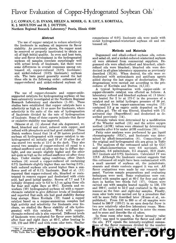 Flavor evaluation of copper-hydrogenated soybean oils by Unknown