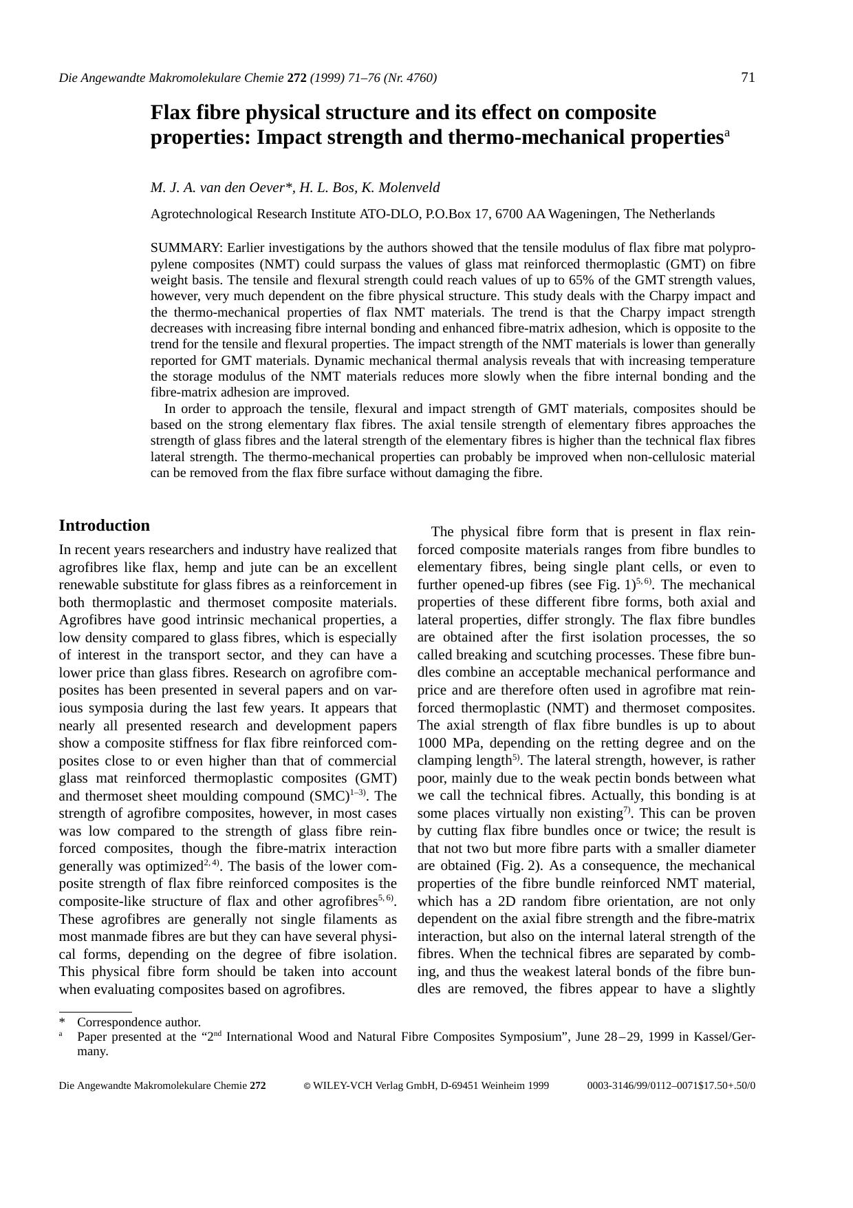 Flax fibre physical structure and its effect on composite properties: Impact strength and thermo-mechanical properties by Unknown