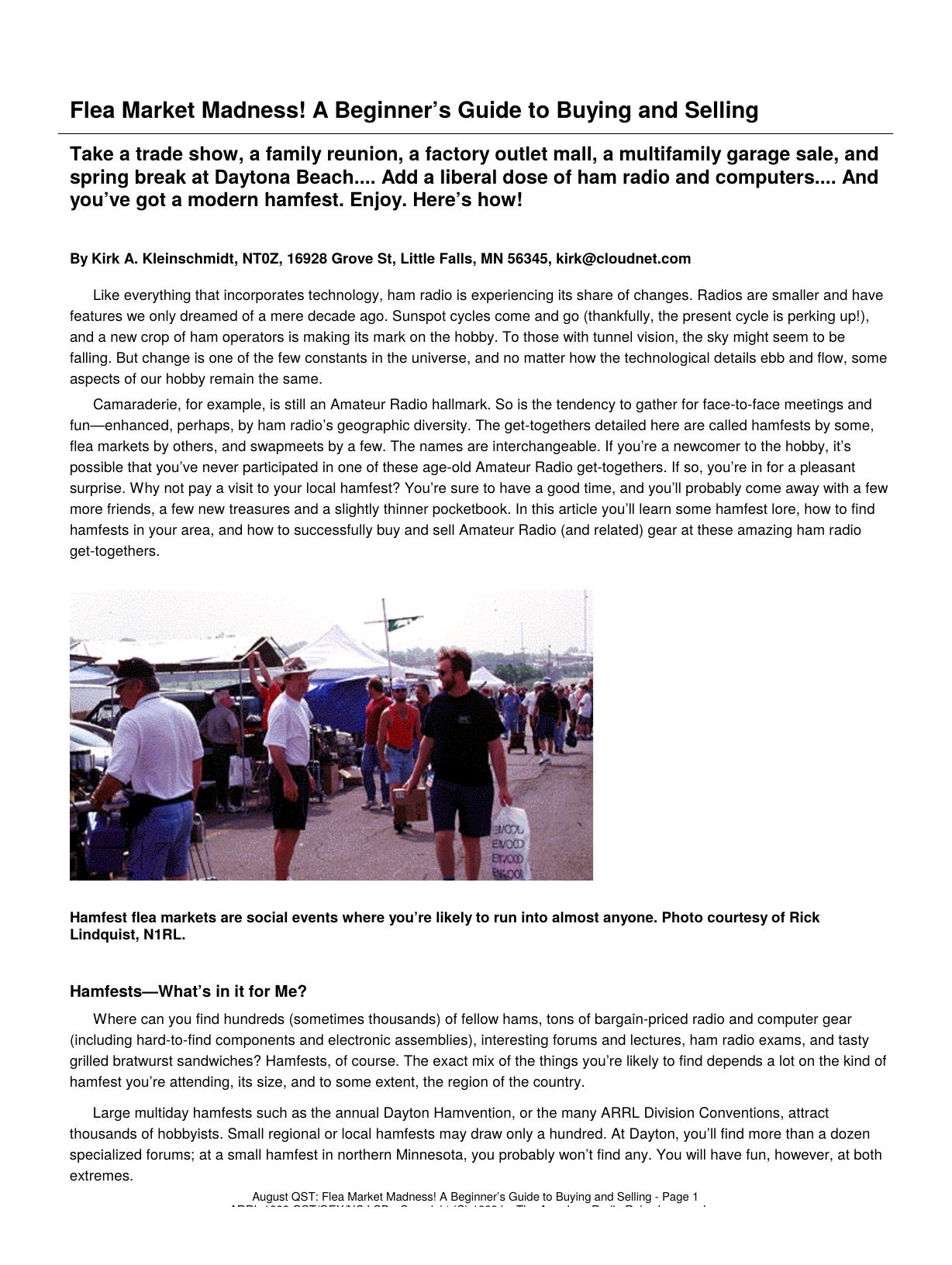 Flea Market Madness! A Beginnerâs Guide to Buying and Selling by Kirk A. Kleinschmidt NT0Z