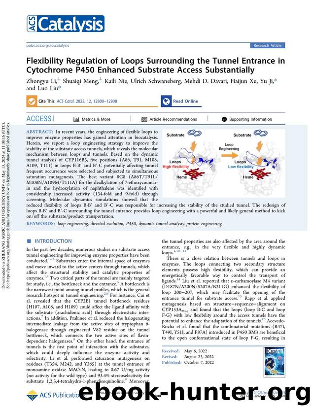 Flexibility Regulation of Loops Surrounding the Tunnel Entrance in Cytochrome P450 Enhanced Substrate Access Substantially by Zhongyu Li Shuaiqi Meng Kaili Nie Ulrich Schwaneberg Mehdi D. Davari Haijun Xu Yu Ji & Luo Liu