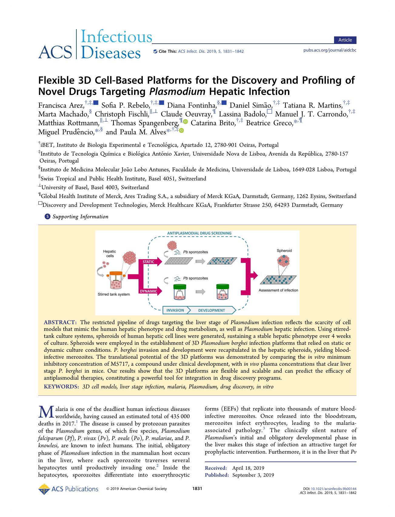 Flexible 3D Cell-Based Platforms for the Discovery and Profiling of Novel Drugs Targeting Plasmodium Hepatic Infection by unknow
