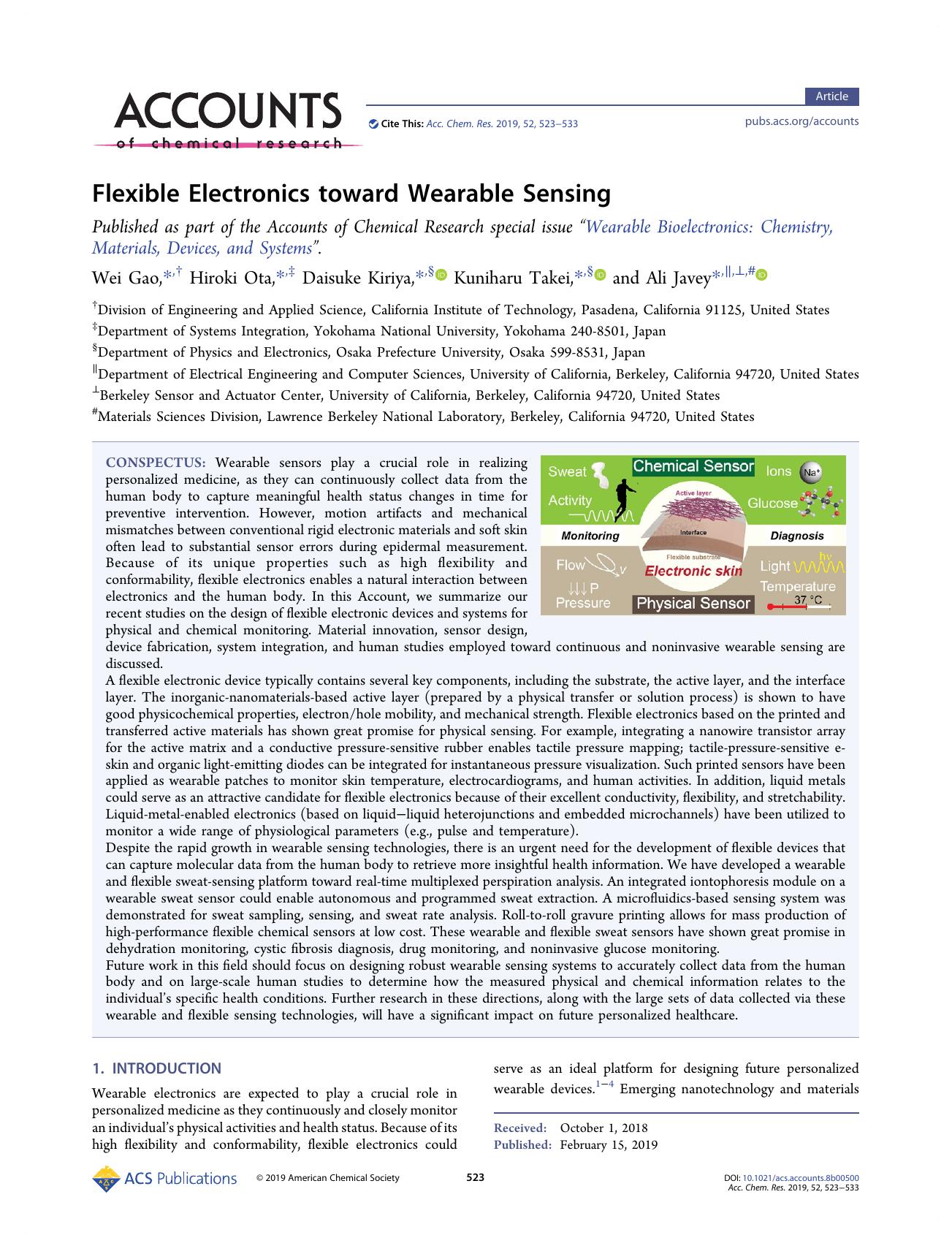 Flexible Electronics toward Wearable Sensing by unknow