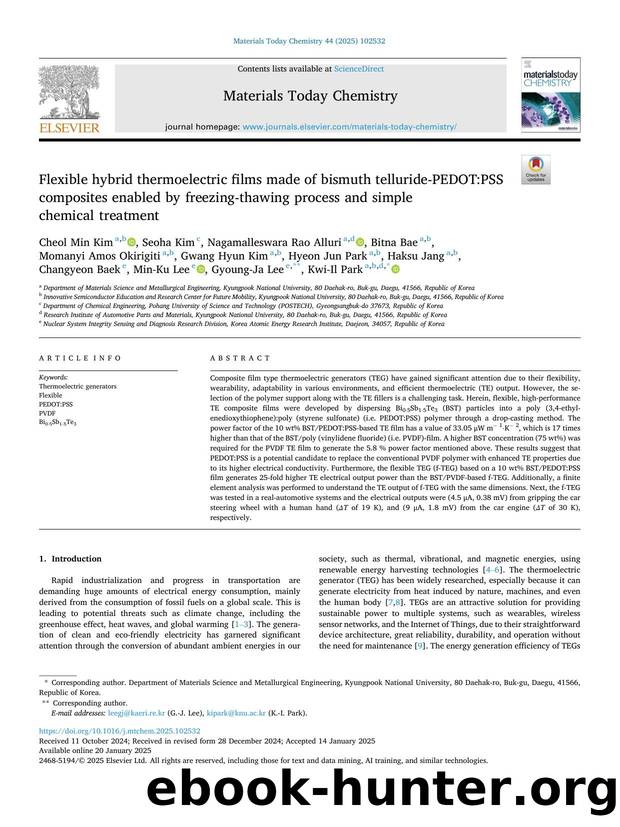 Flexible hybrid thermoelectric films made of bismuth telluride-PEDOT:PSS composites enabled by freezing-thawing process and simple chemical treatment by unknow