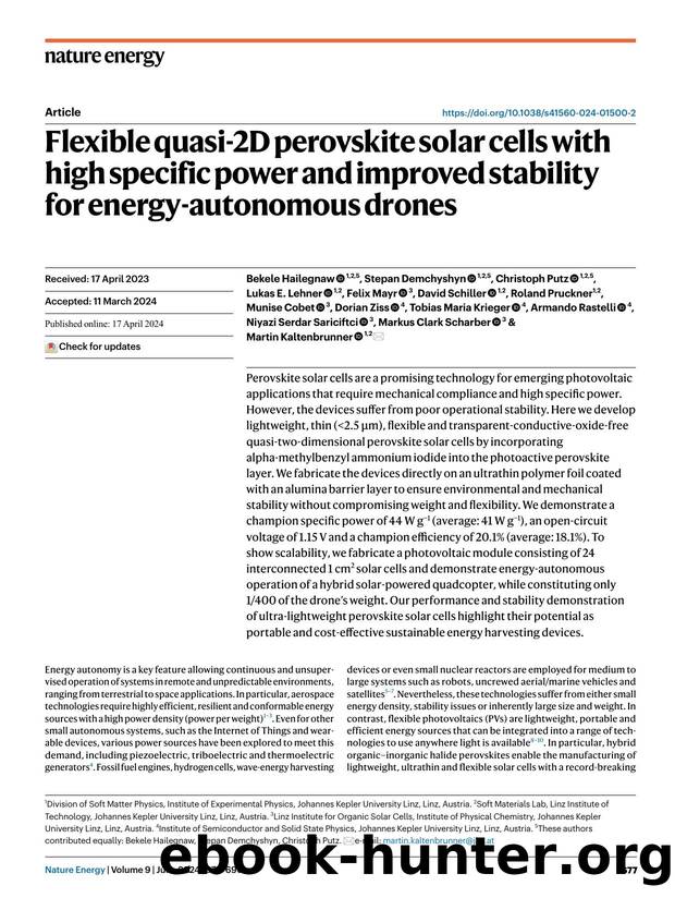 Flexible quasi-2D perovskite solar cells with high specific power and improved stability for energy-autonomous drones by unknow