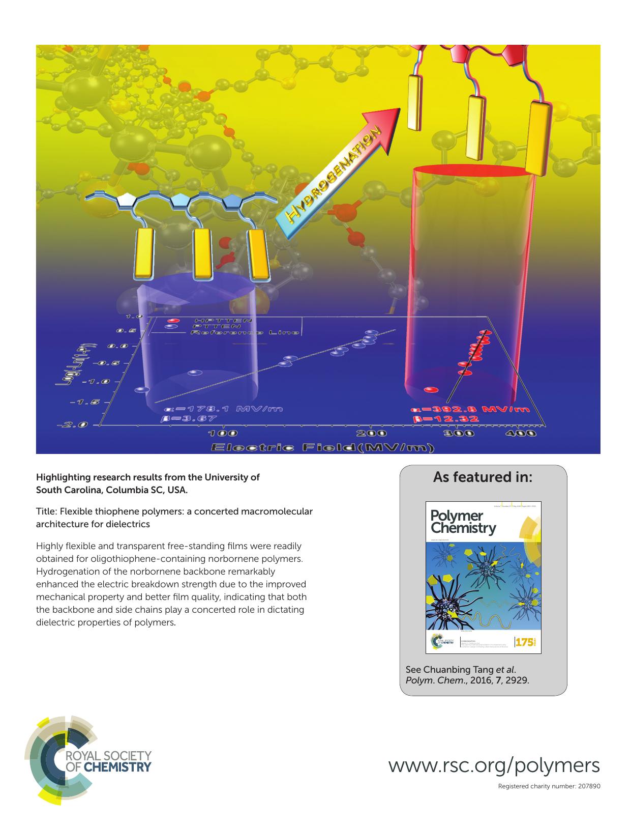 Flexible thiophene polymers: a concerted macromolecular architecture for dielectrics by Xiaodong Yin Yali Qiao Matthew R. Gadinski Qing Wang Chuanbing Tang