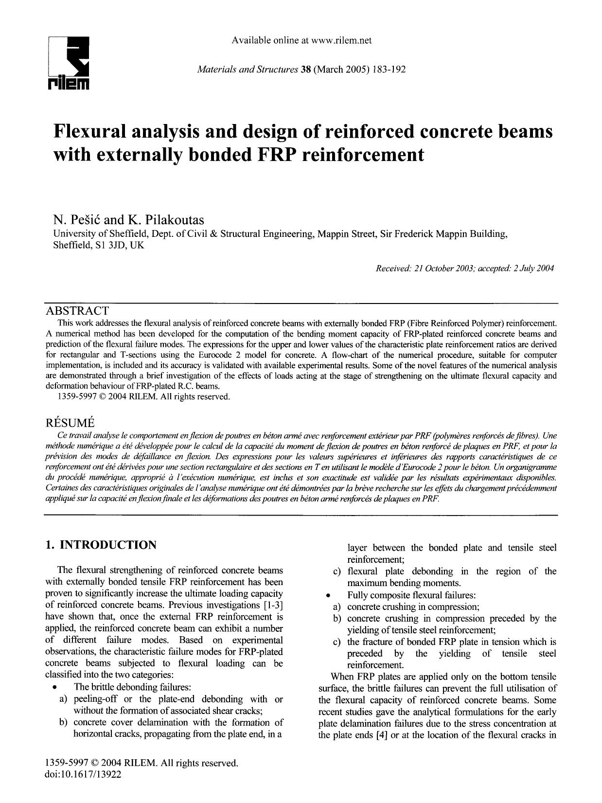 Flexural analysis and design of reinforced concrete beams with externally bonded FRP reinforcement by Unknown