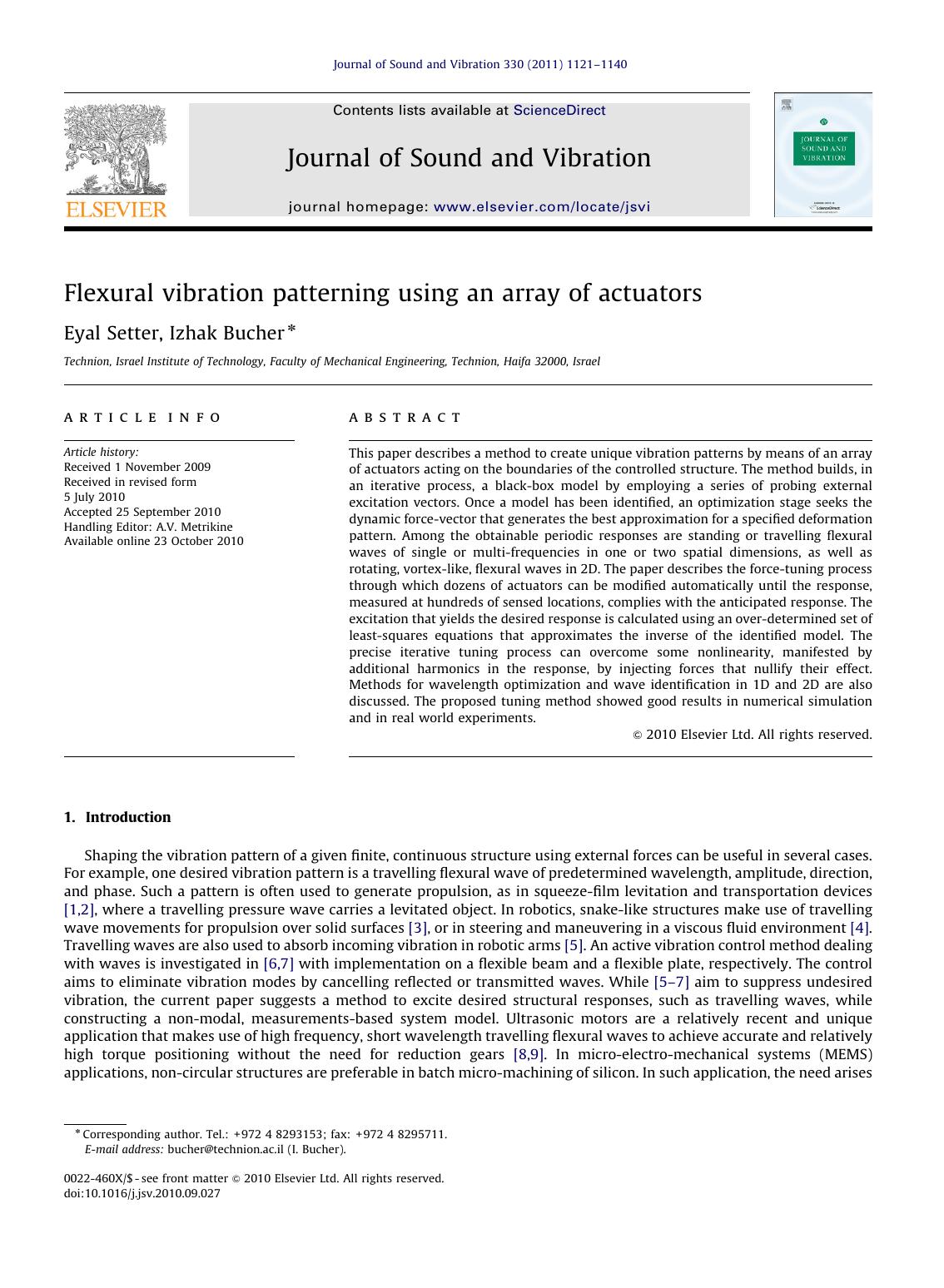 Flexural vibration patterning using an array of actuators by Eyal Setter & Izhak Bucher