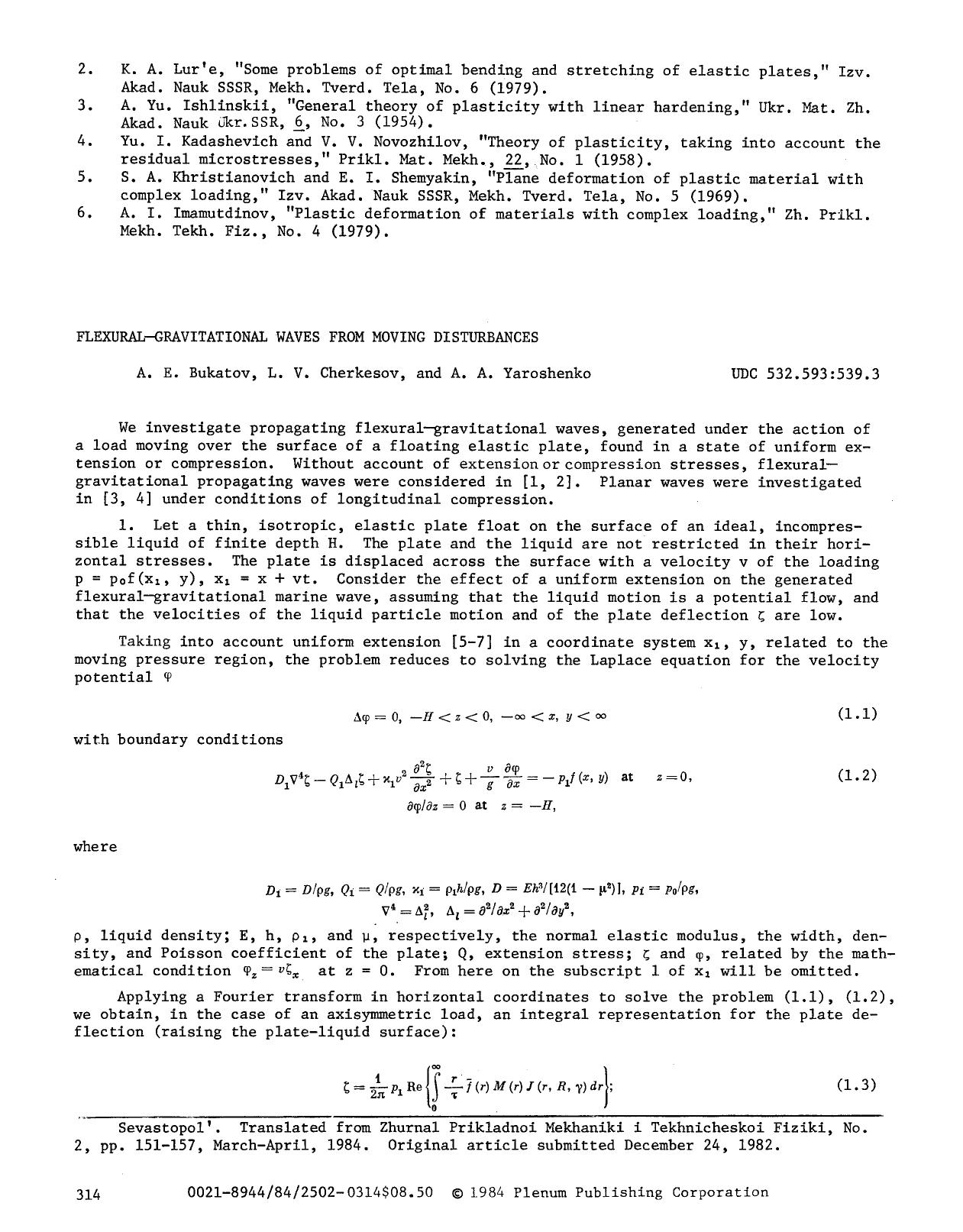 Flexural-gravitational waves from moving disturbances by Unknown